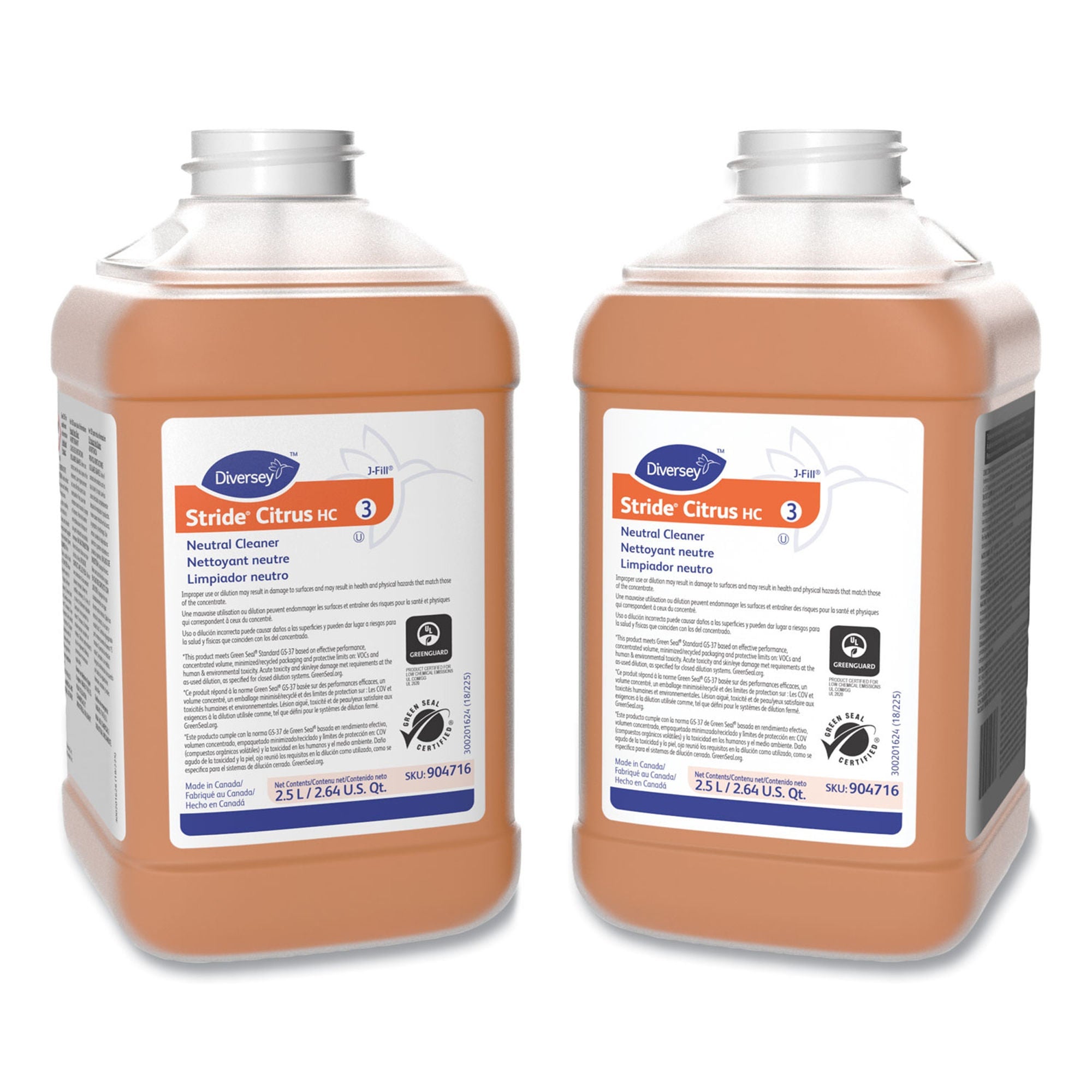 Diversey - 101109756 Surface Disinfectant Cleaner Stride® Citrus HC Neutral Alcohol Based J-Fill® Dispensing Systems Liquid 2.5 Liter Bottle Citrus Scent NonSterile