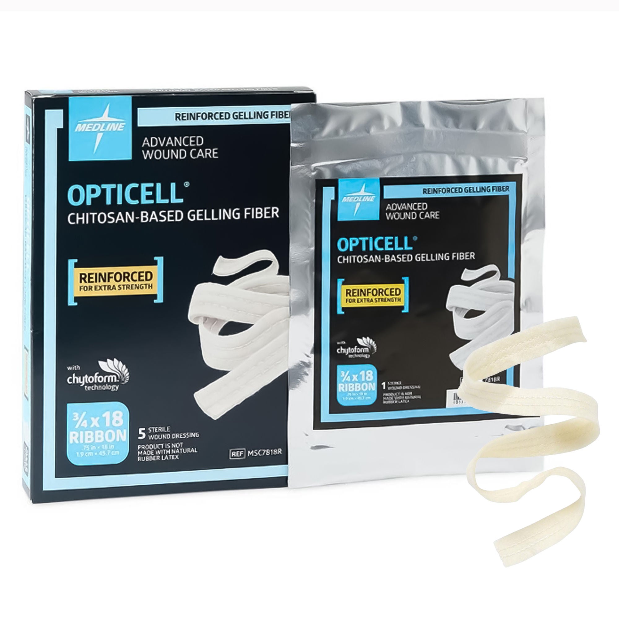 Medline - MSC7818RZ Gelling Fiber Dressing Opticell Chitosan-based Gelling Fiber 3/4 X 18 Inch Ribbon