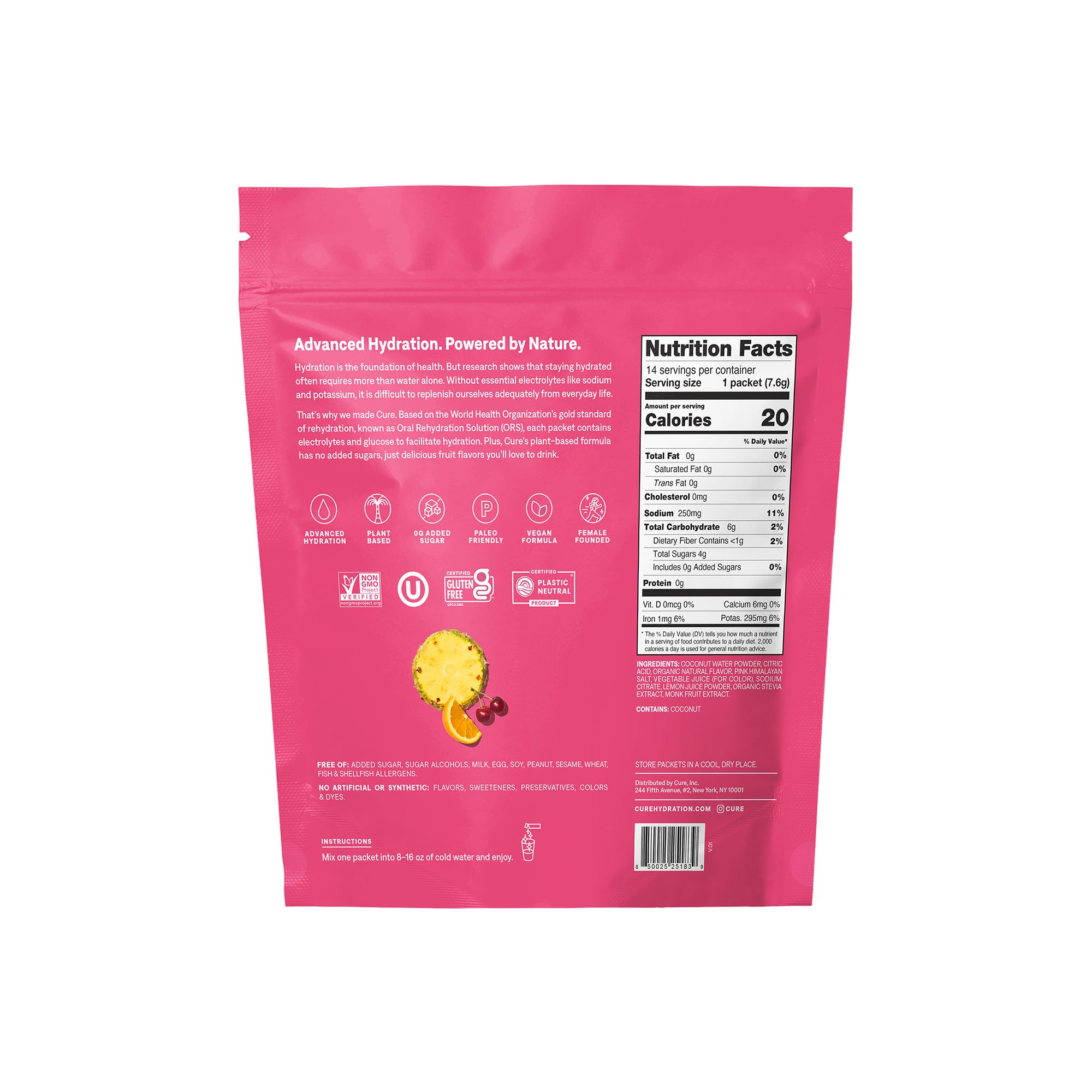 Cure Hydration HM1011 - Cure Electrolyte Drink Mix, Tropical Punch, 7.7-gram Packets - 14/Pack, 168/Case