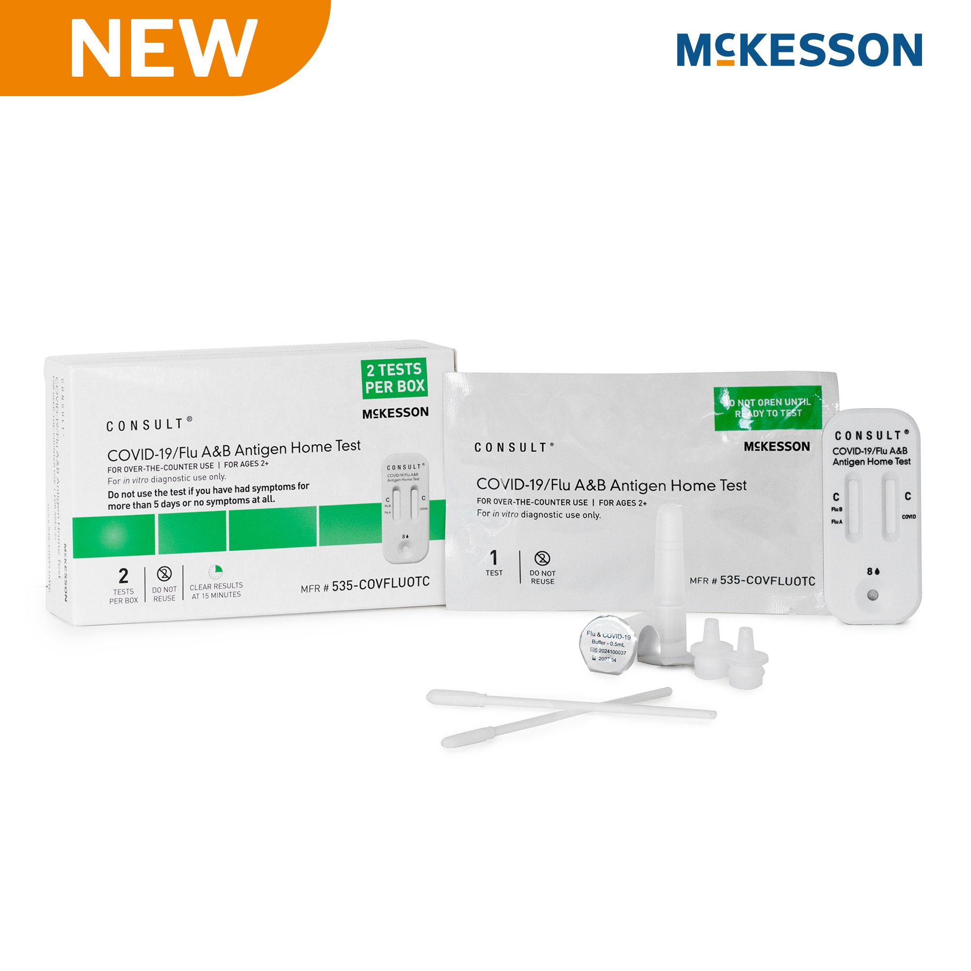 McKesson Brand 535-COVFLUOTC - McKesson Consult® COVID-19/Flu A & B Antigen Home Test - 1/Box, 300/Case