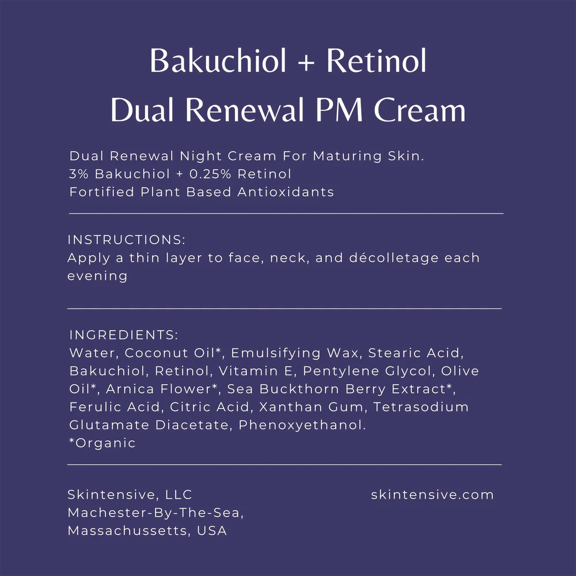 Skintensive LLC SK-0009 - Skintensive® Bakuchiol + Retinol Dual Renewal PM Cream - 1/Each, 12/Case