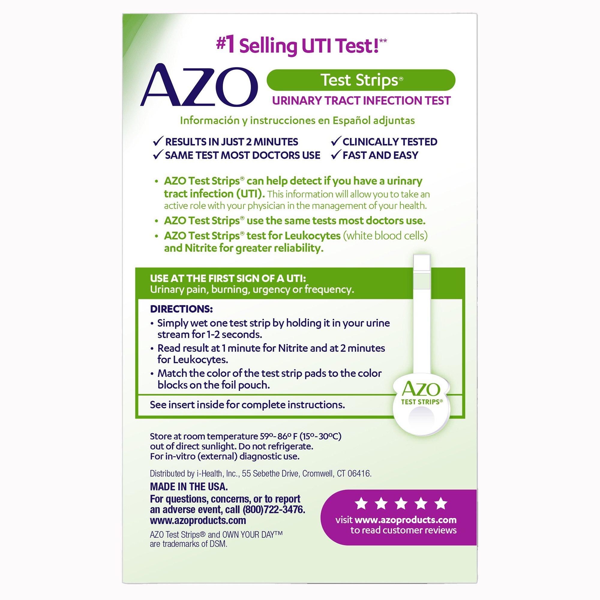i-Health Inc 787651032672 - AZO® Urinary Tract Infection Test Strips - 1/Box, 24/Case