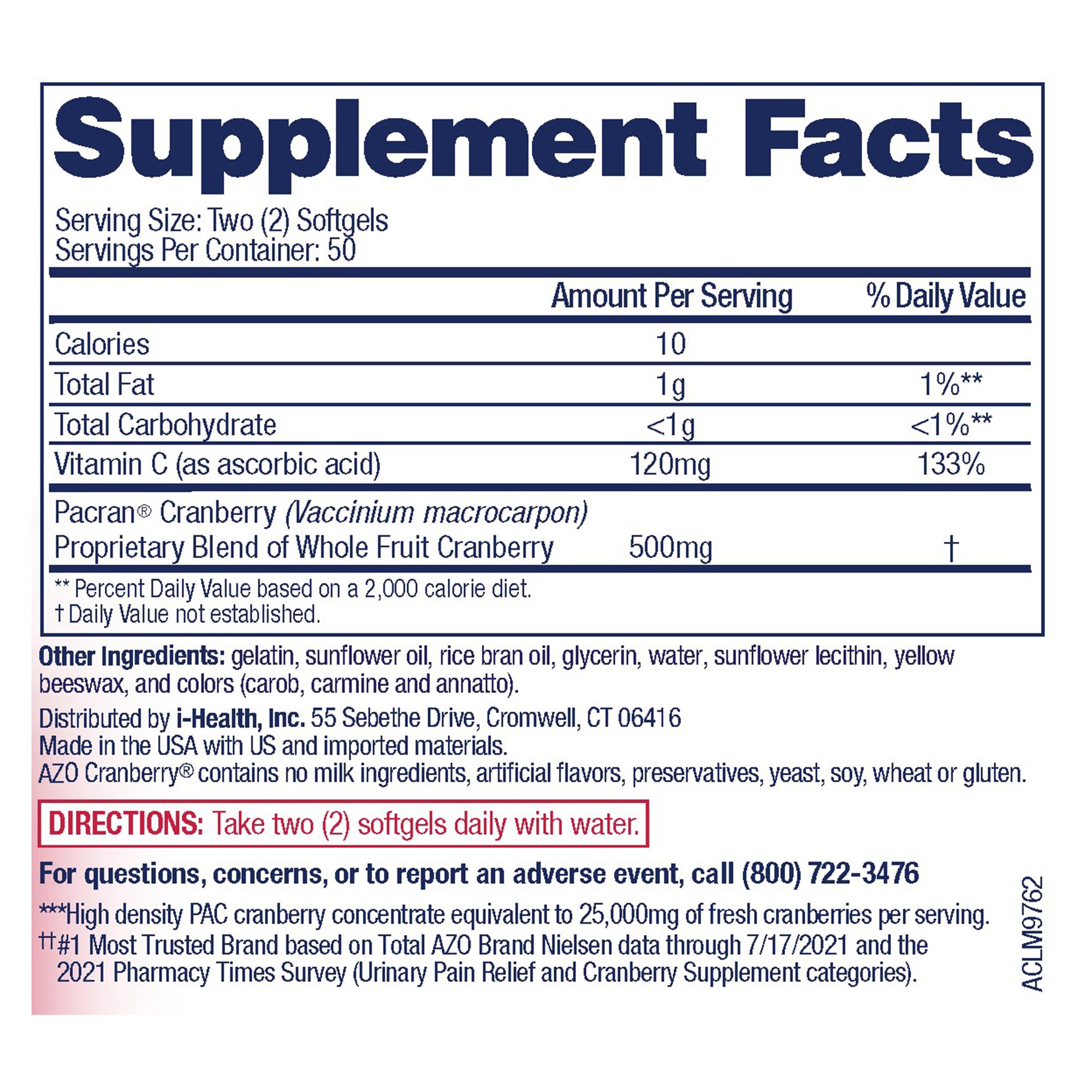 i-Health Inc 787651101675 - AZO® Cranberry Softgels for Convenient Urinary Tract Health - 1/Bottle, 24/Case