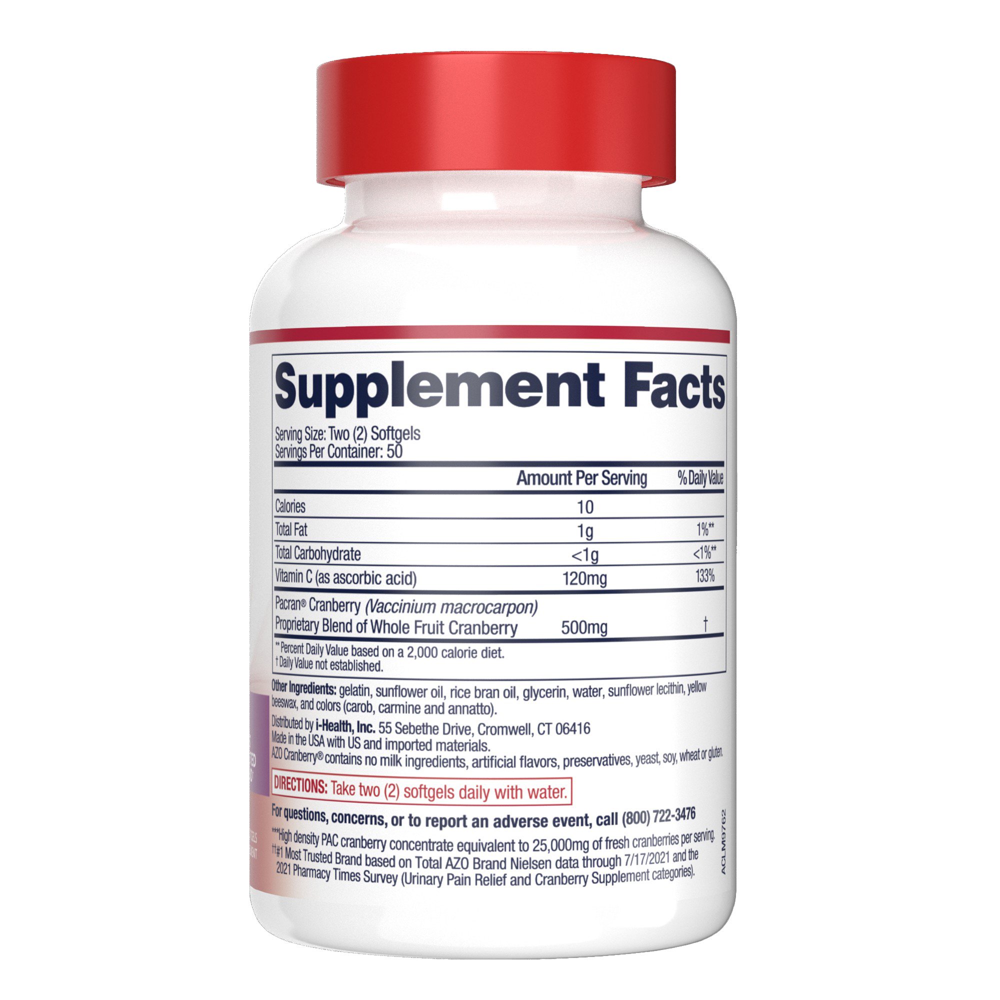 i-Health Inc 787651101675 - AZO® Cranberry Softgels for Convenient Urinary Tract Health - 1/Bottle, 24/Case