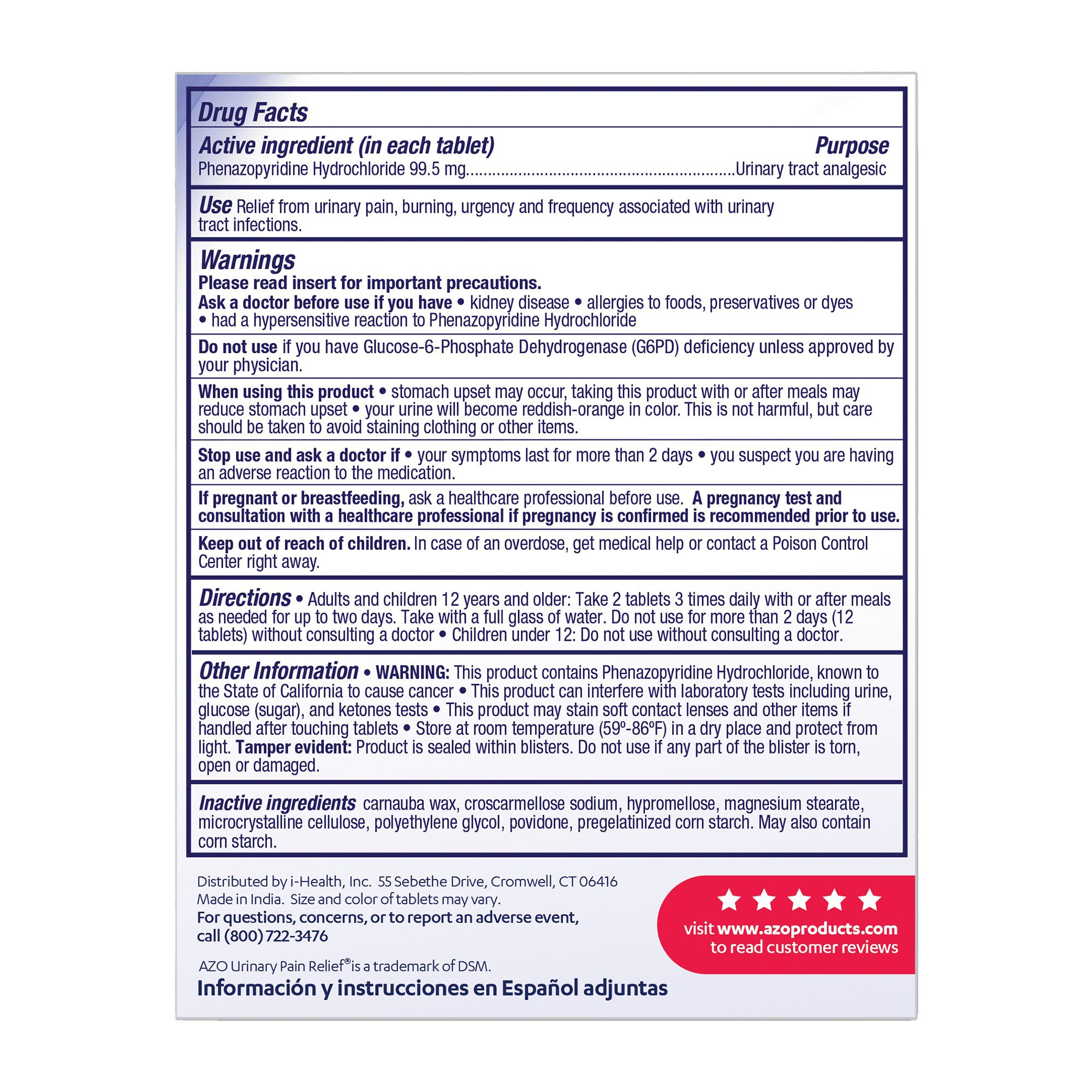 i-Health Inc 787651122533 - AZO® Urinary Pain Relief Tablets Maximum Strength, 12 per Box - 1/Box, 24/Case