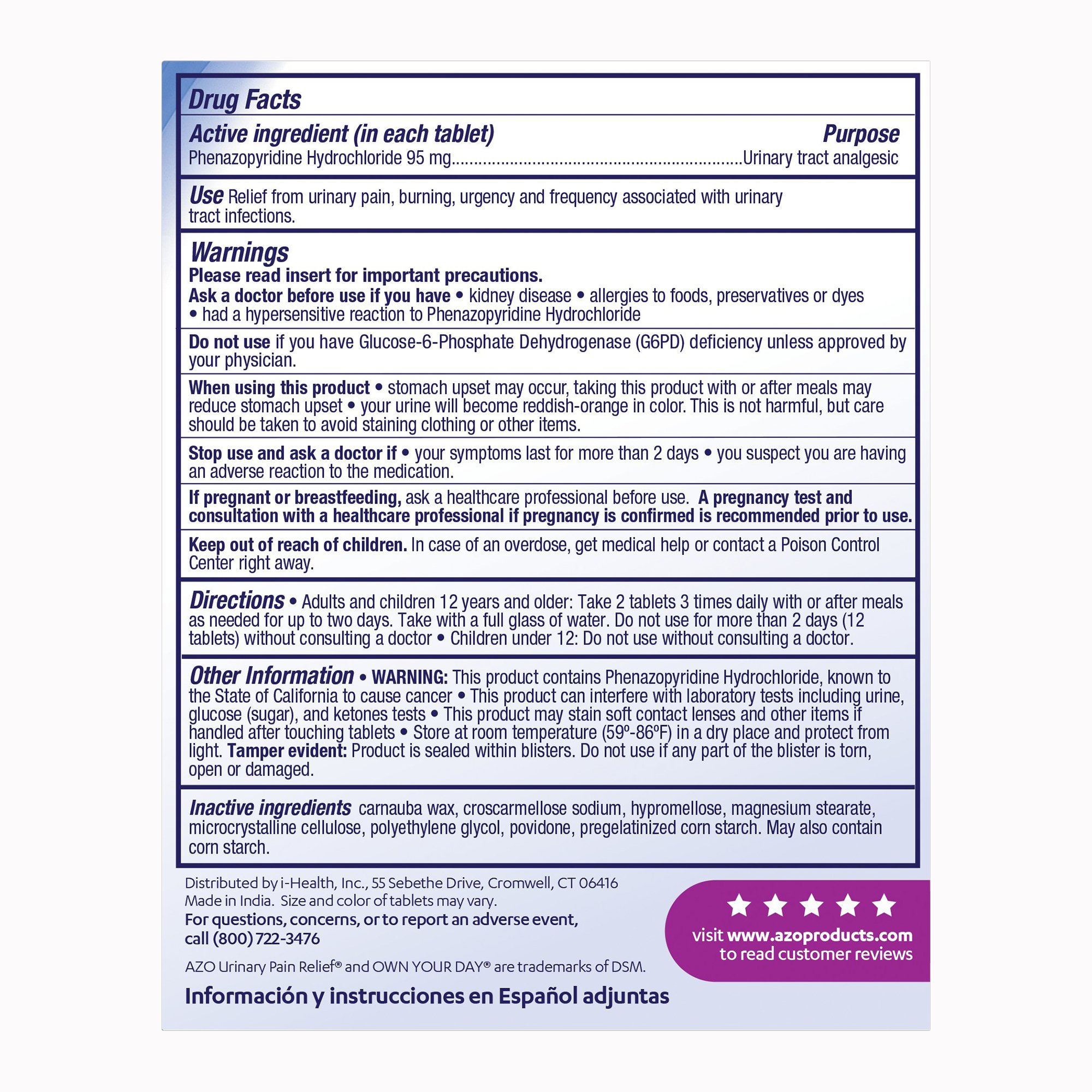 i-Health Inc 787651301525 - AZO® Urinary Pain Relief Tablets, Maximum Strength, 30 per Box - 1/Box, 24/Case