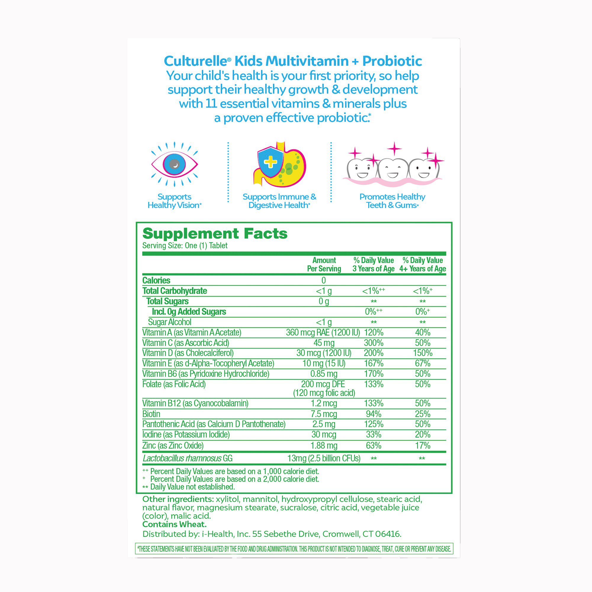i-Health Inc 049100400709 - Culturelle® Kids Multivitamin + Probiotic Chewable Tablets Natural Fruit Punch - 1/Box, 24/Case