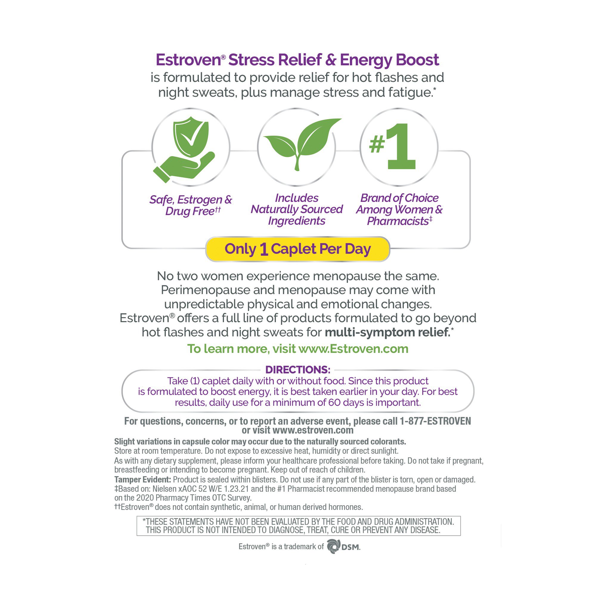 i-Health Inc 092961019474 - Estroven® Once Daily Menopause Relief Stress Relief & Energy Boost Caplets - 1/Box, 12/Case
