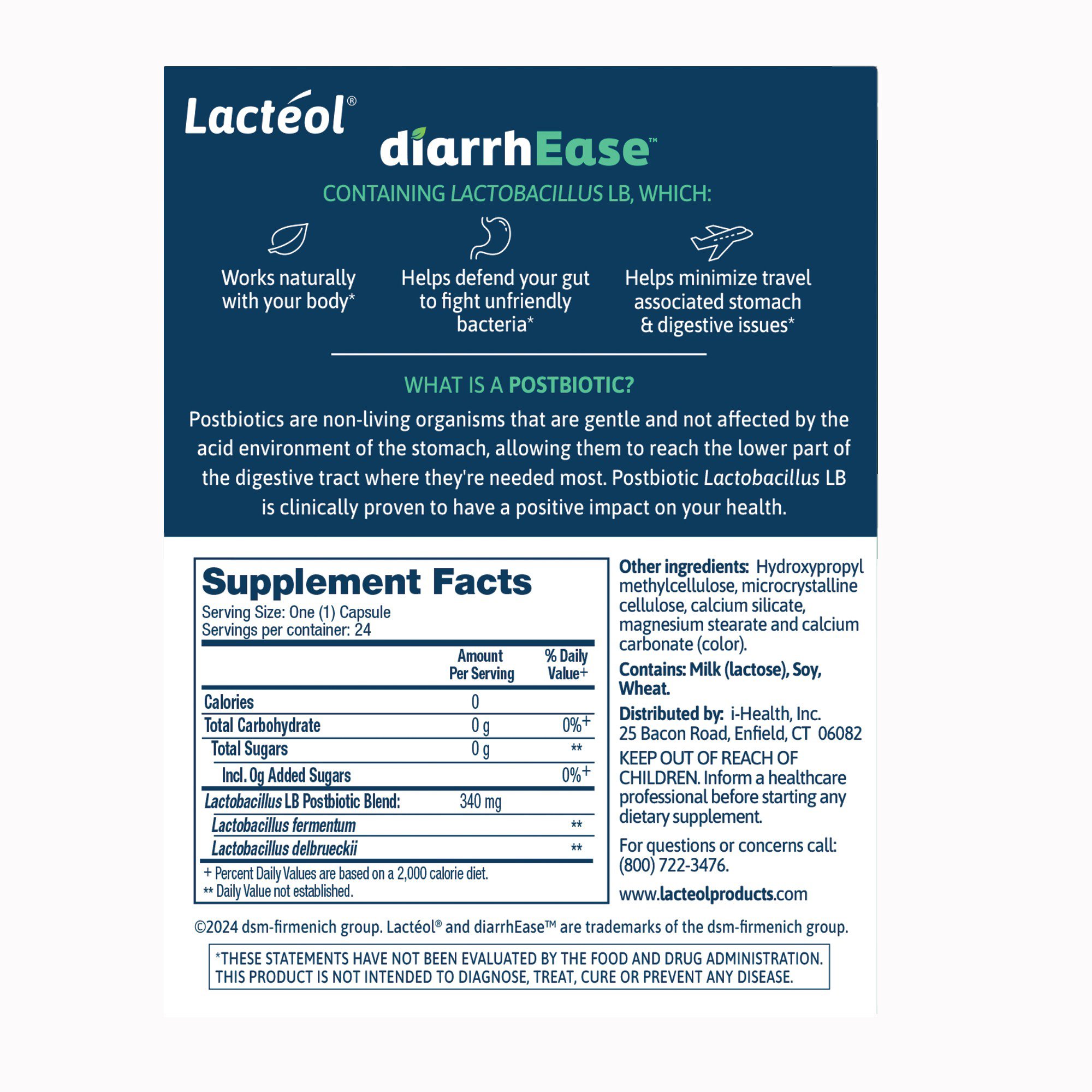 i-Health Inc 049100401874 - Lactéol® diarrhEase™ Digestive Postbiotic Dietary Supplement - 1/Box, 12/Case