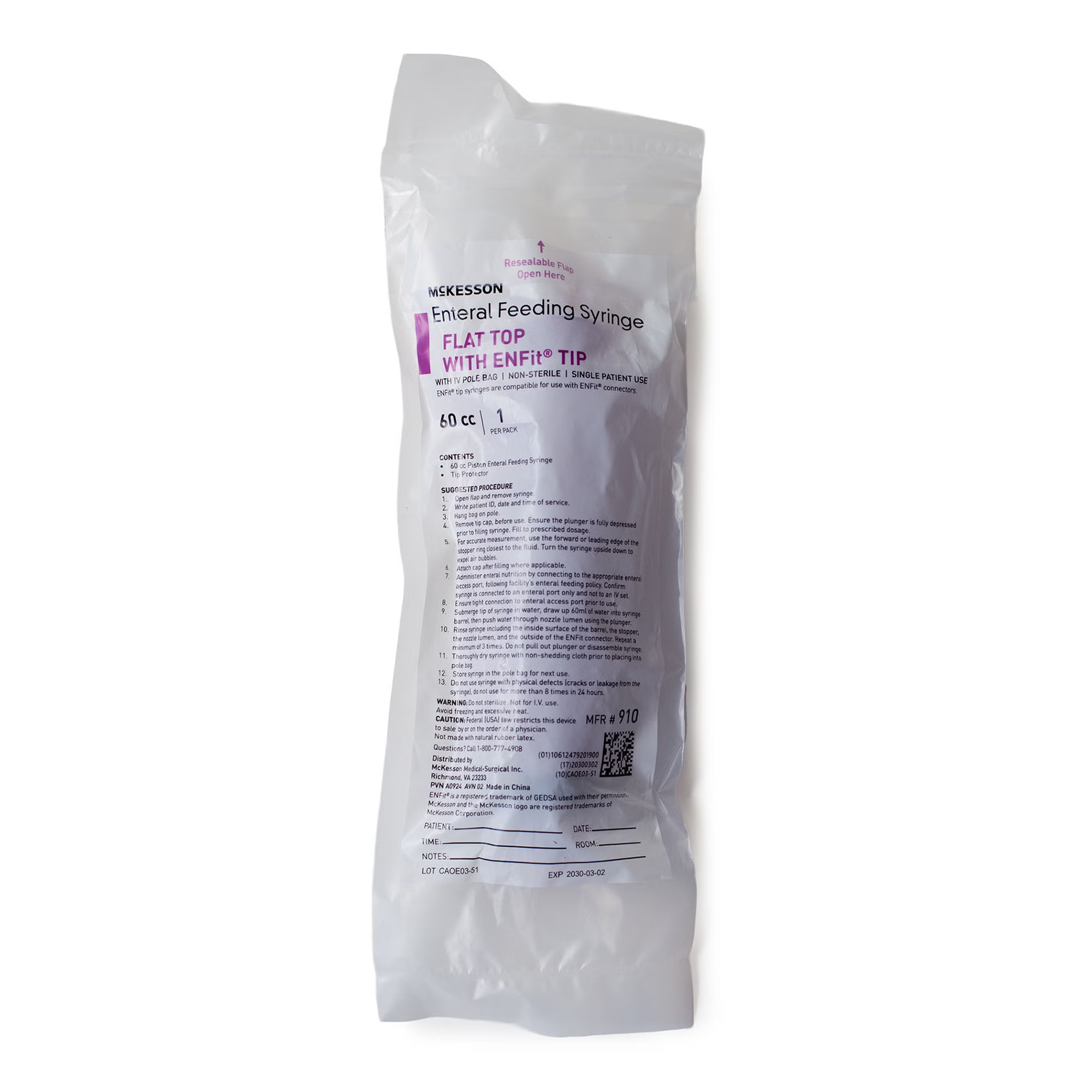 McKesson Brand - 910 Enteral Feeding / Irrigation Syringe McKesson 60 mL Enfit Tip Without Safety