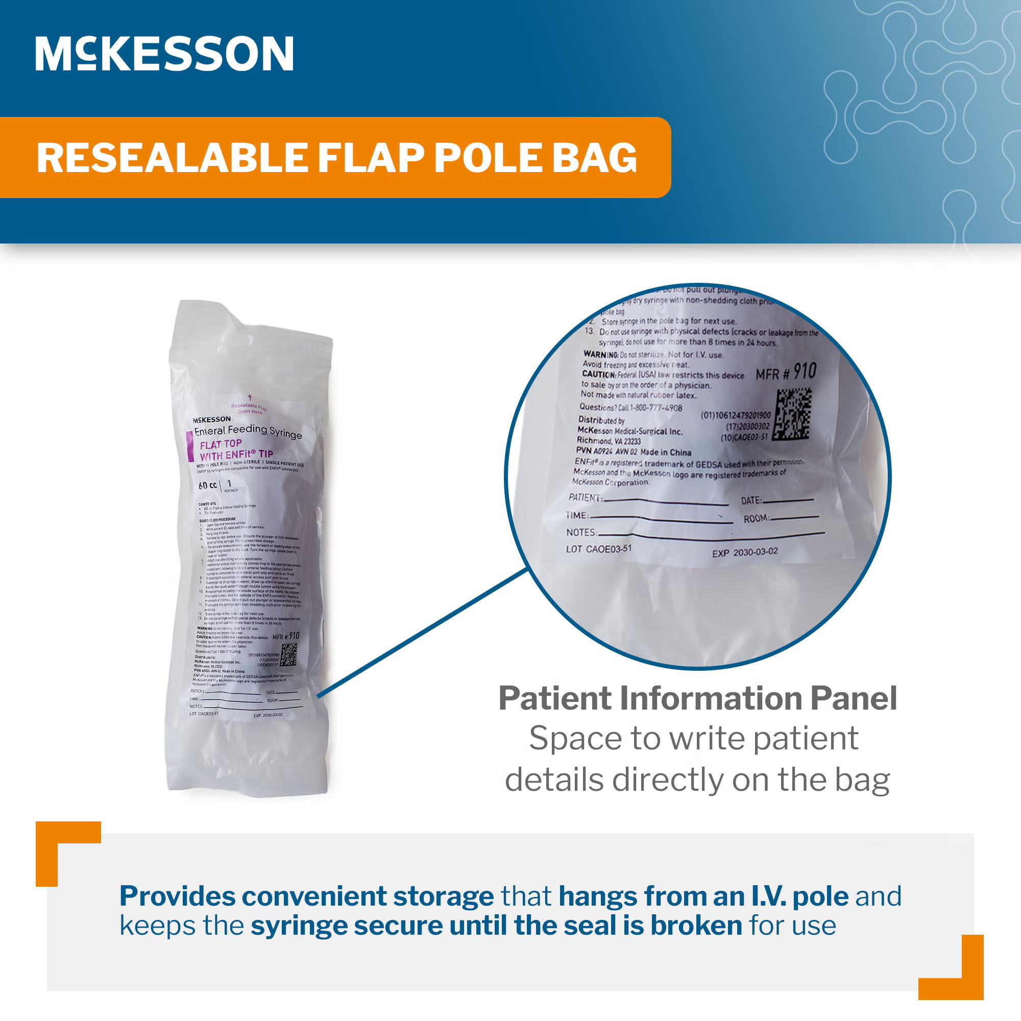 McKesson Brand - 910 Enteral Feeding / Irrigation Syringe McKesson 60 mL Enfit Tip Without Safety