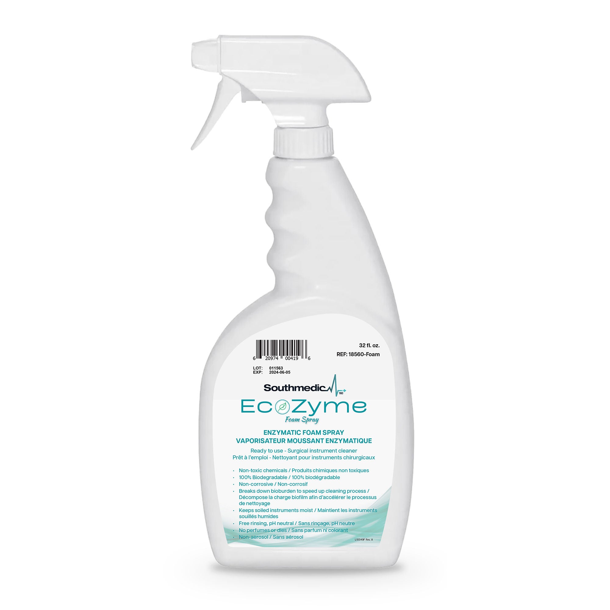 Southmedic - SMI1-18560-FOAM-12 Multi-Enzymatic Instrument Detergent EcoZyme Foam 32 oz. Spray Bottle Odorless