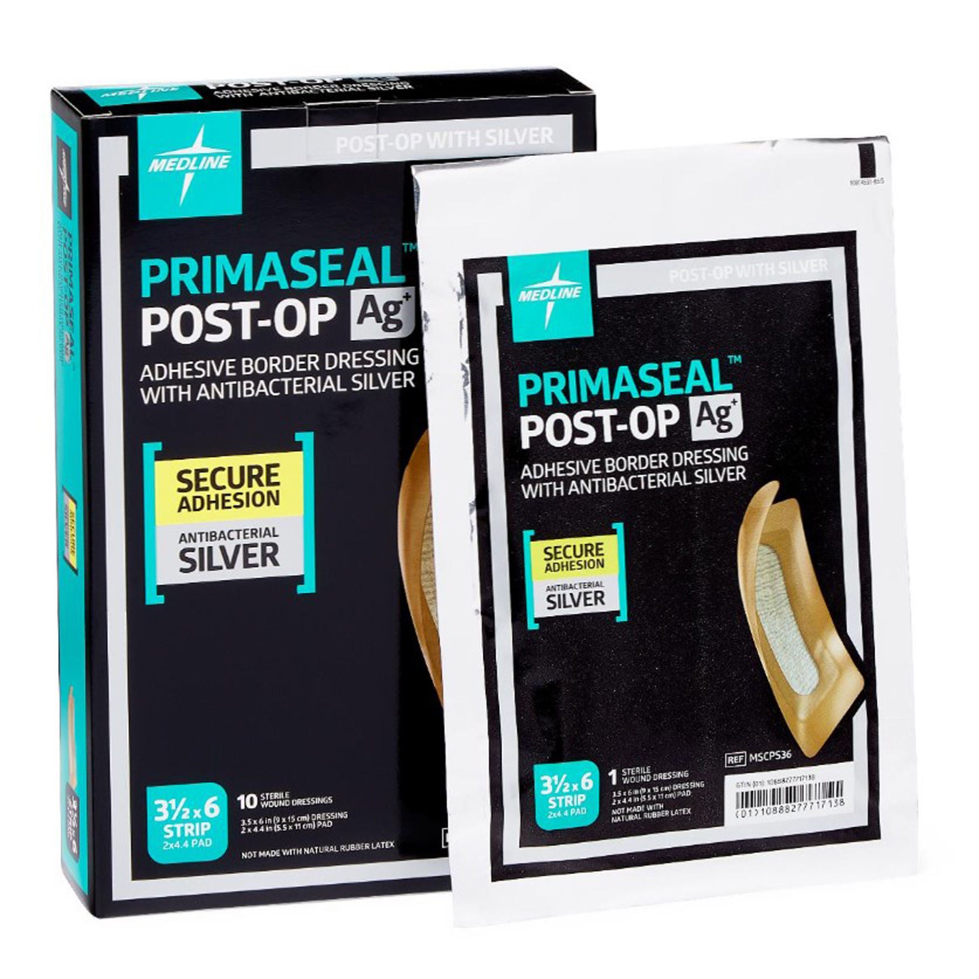 Medline - MSCPS36 Silver Gelling Fiber Dressing PrimaSeal Ag+ Post-Op Strip Sterile
