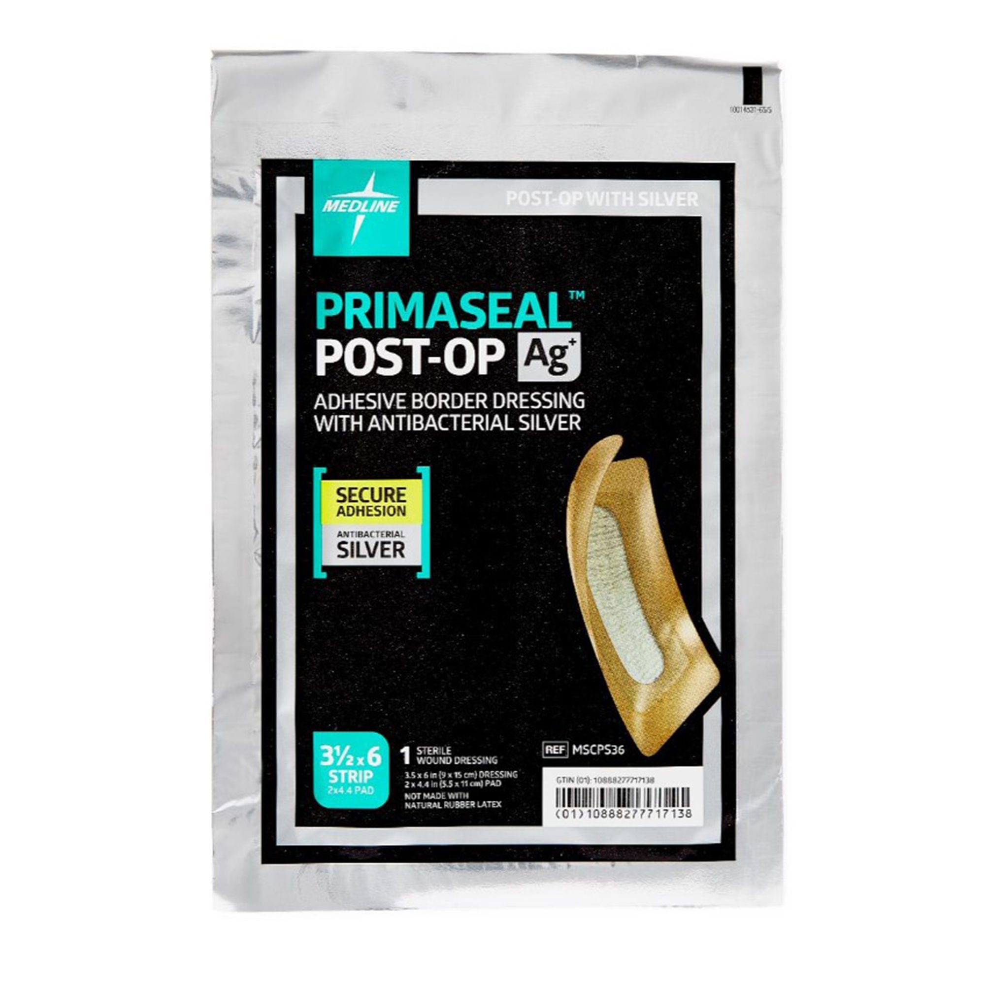 Medline - MSCPS36 Silver Gelling Fiber Dressing PrimaSeal Ag+ Post-Op Strip Sterile