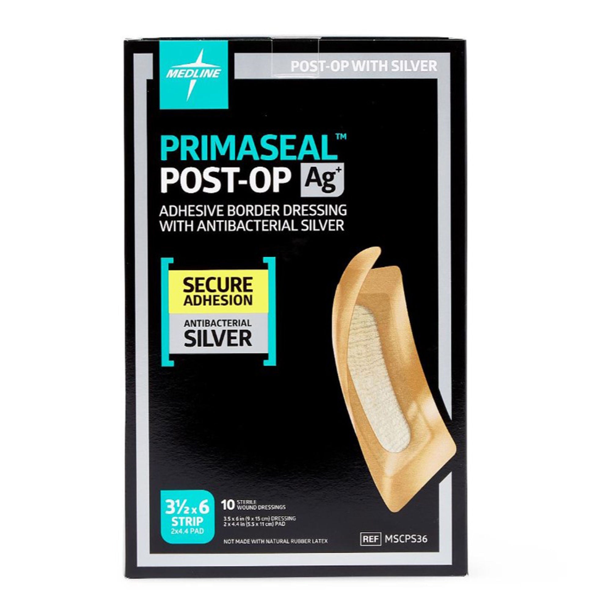 Medline - MSCPS36 Silver Gelling Fiber Dressing PrimaSeal Ag+ Post-Op Strip Sterile