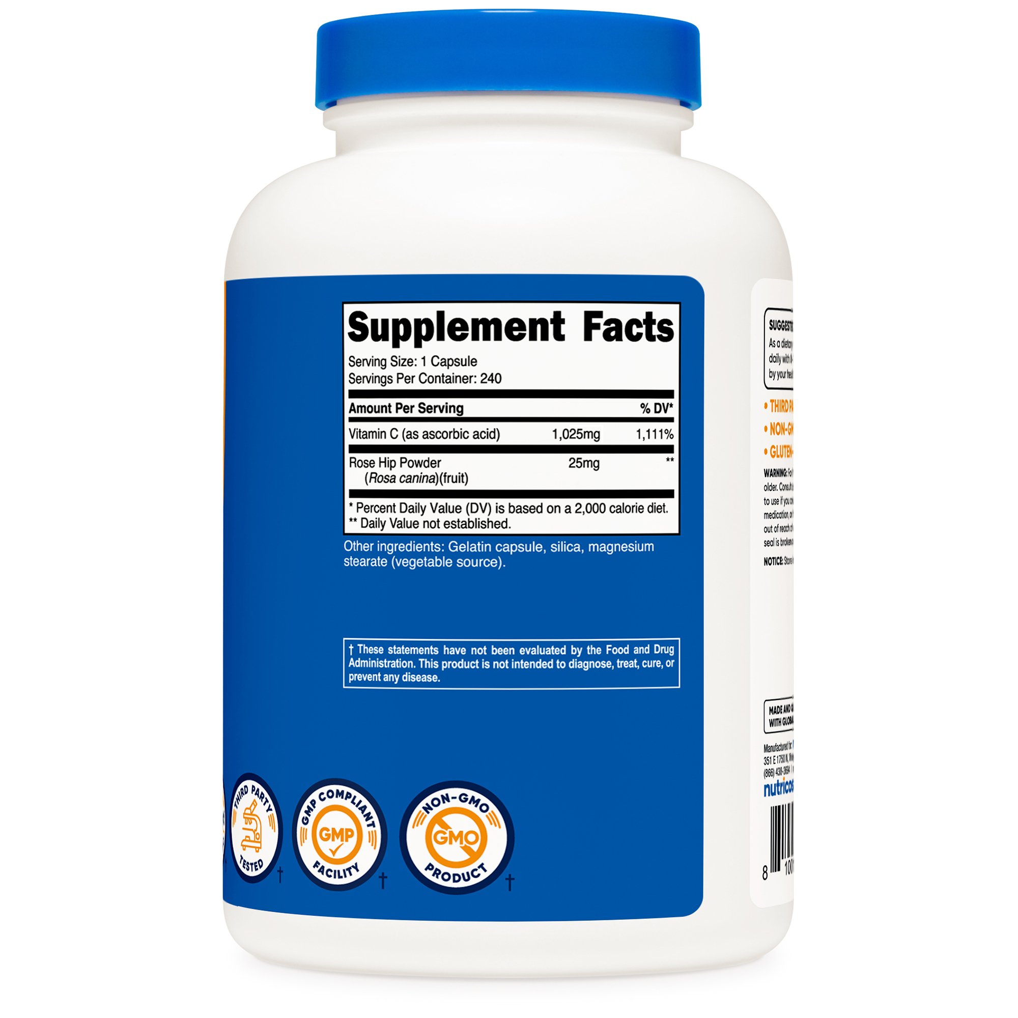 nutricost Vitamin C with Rose Hips Dietary Supplement NTC153101 by Nutricost