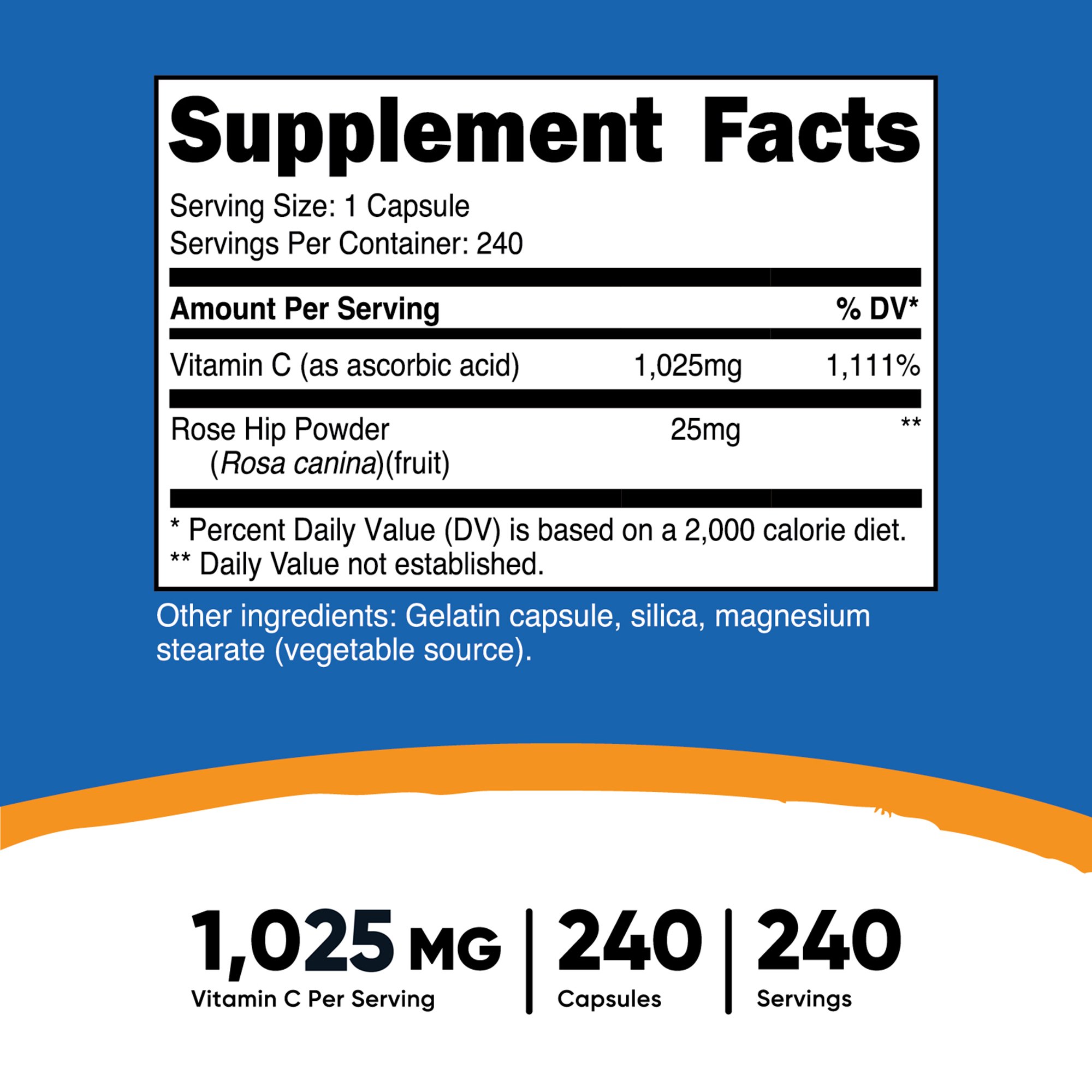 nutricost Vitamin C with Rose Hips Dietary Supplement NTC153101 by Nutricost