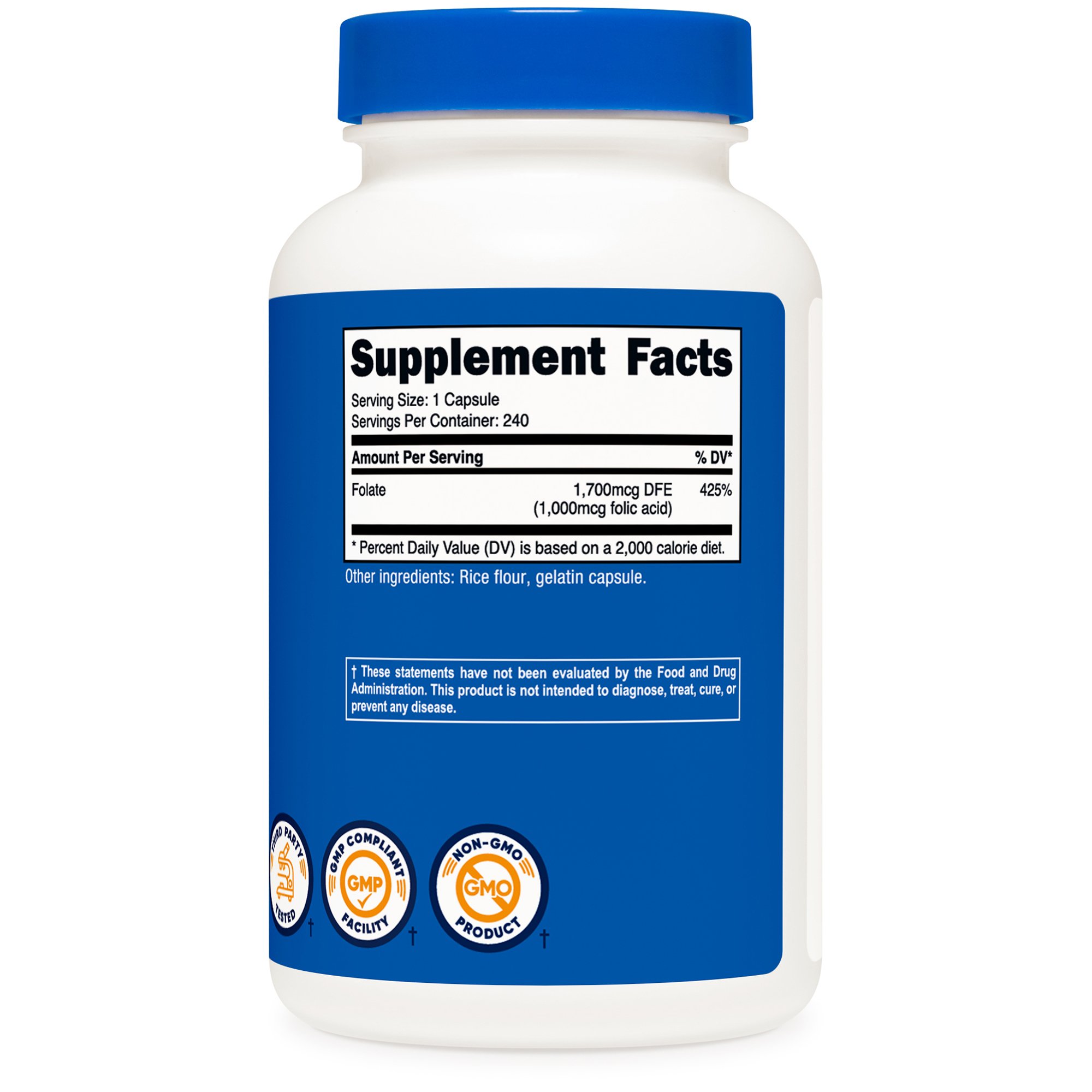nutricost Folic Acid (Vitamin B9) Dietary Supplement NTC082101 by Nutricost