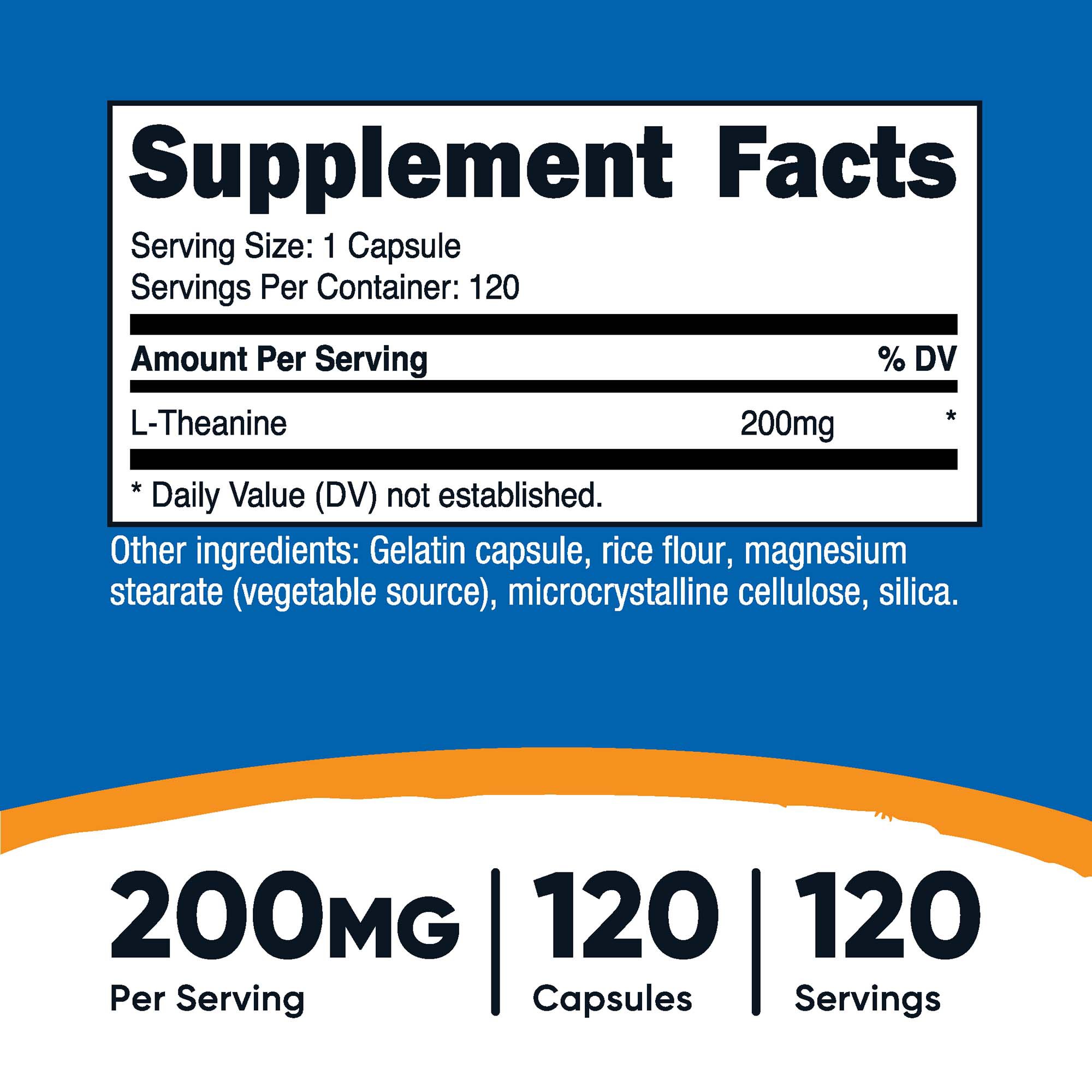 Nutricost NTC043101 - nutricost® L-Theanine 200mg, 120 Capsules, nonGMO, Gluten Free - 1/Bottle, 12/Case