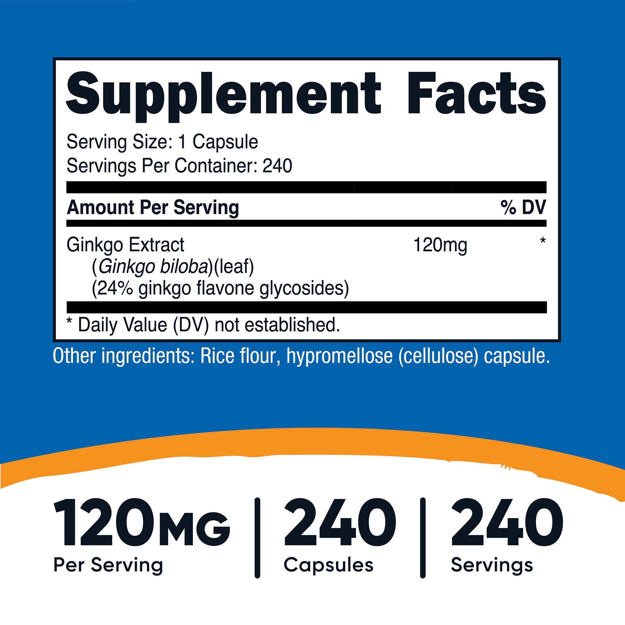 Nutricost NTC016101 - nutricost® 120 mg Ginkgo Biloba Capsules - 1/Bottle, 12/Case