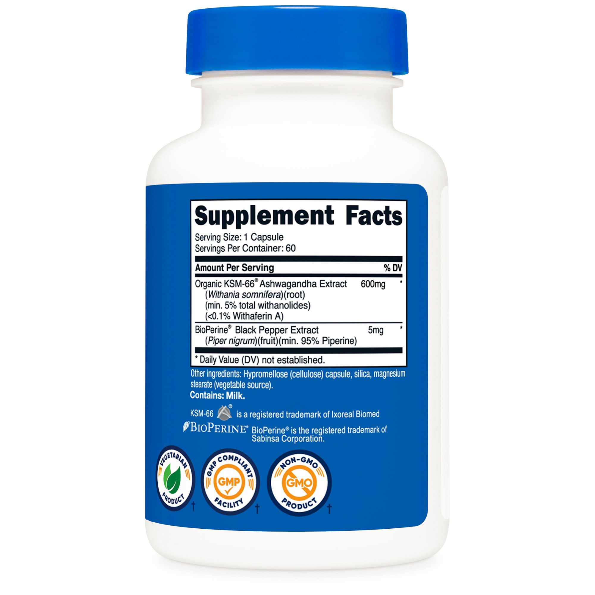 Nutricost NTC188101 - nutricost® KSM-66® Ashwagandha Root Extract and Black Pepper Extract - 1/Bottle, 12/Case