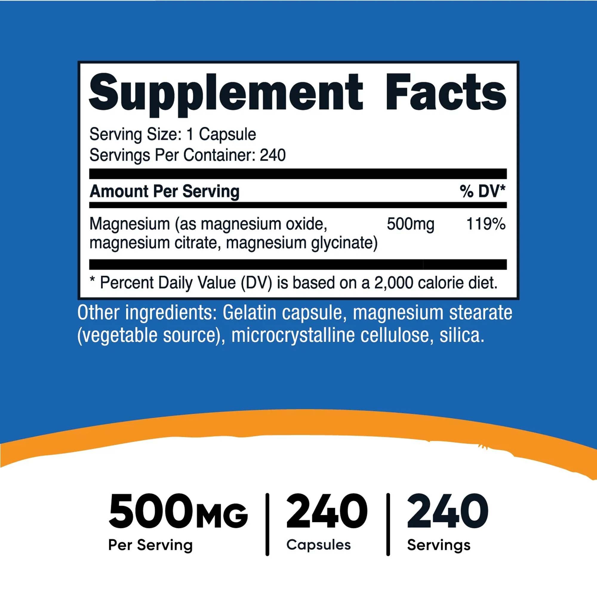 Nutricost NTC404101 - nutricost® 500 mg Magnesium Complex Extra Strength - 1/Bottle, 12/Case