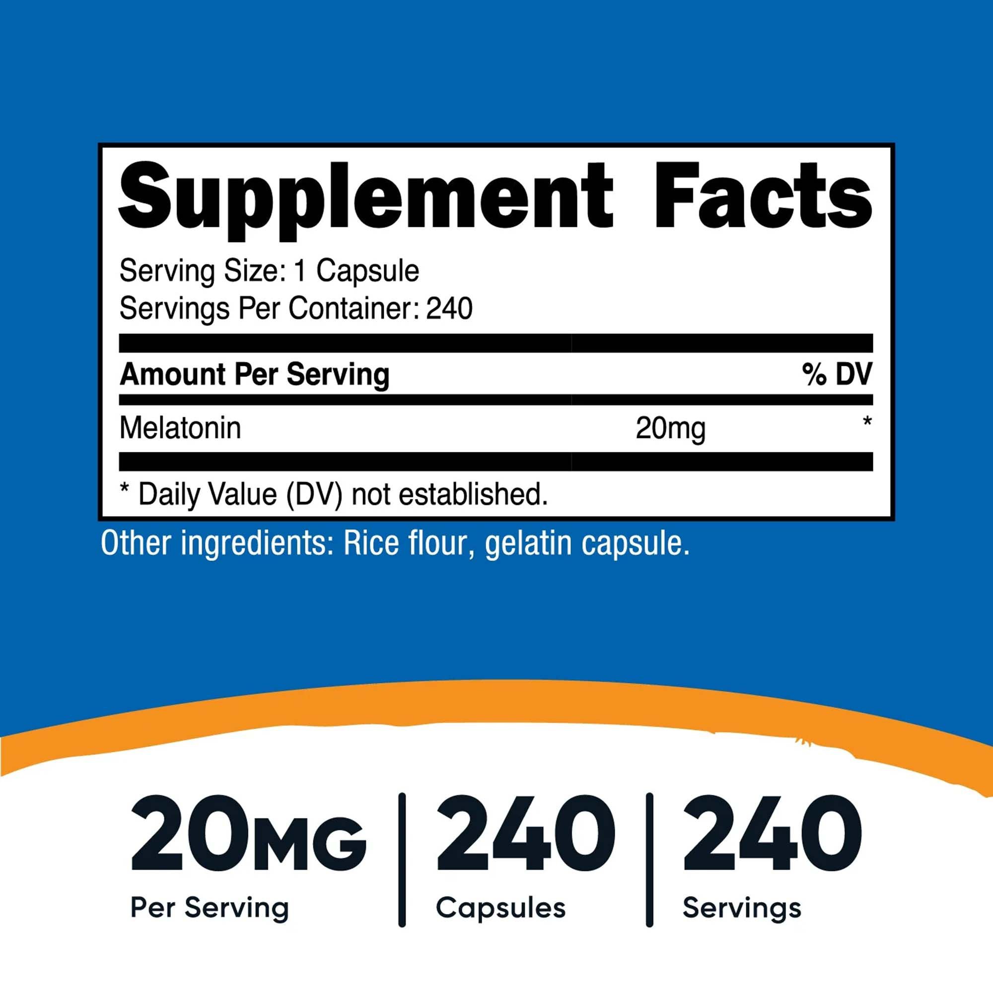 Nutricost NTC510101 - nutricost® 20-mg Melatonin Capsules for Sleep Support - 1/Bottle, 12/Case