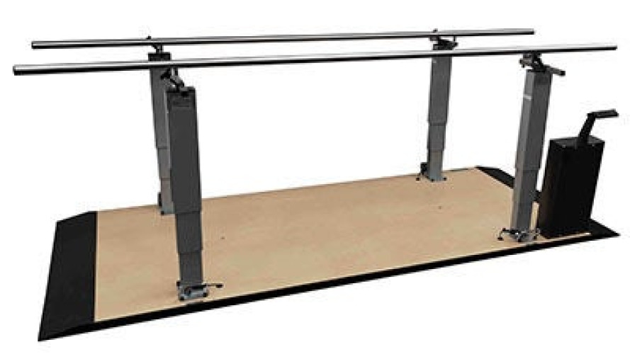 Fabrication Enterprises - 15-1841 Parallel Bars Armedica Stainless Steel Handrails, 1-1/2 Inch Diameter X 26 to 54 Inch Bar Height, 20 to 34 Inch Bar Width 48 X 54 X 120 Inch Brown / Silver