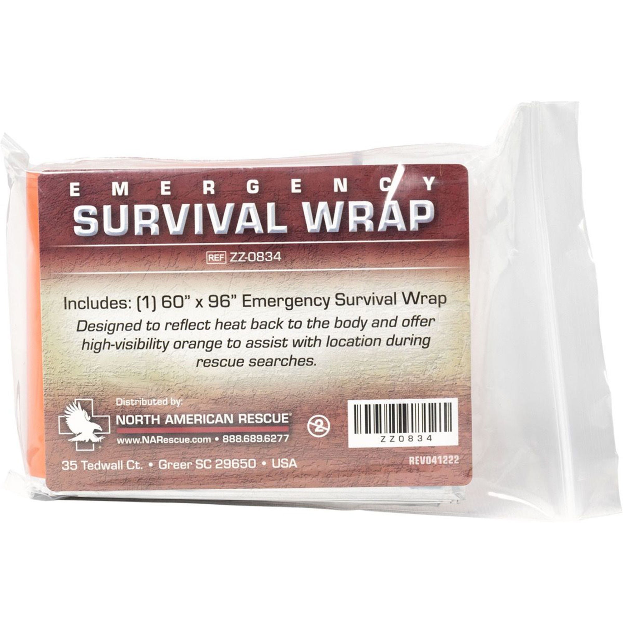 North American Rescue - ZZ-0834 Emergency Blanket North American Rescue® 60 X 96 Inch Laminated Polyethylene 3.7 oz. Orange / Silver