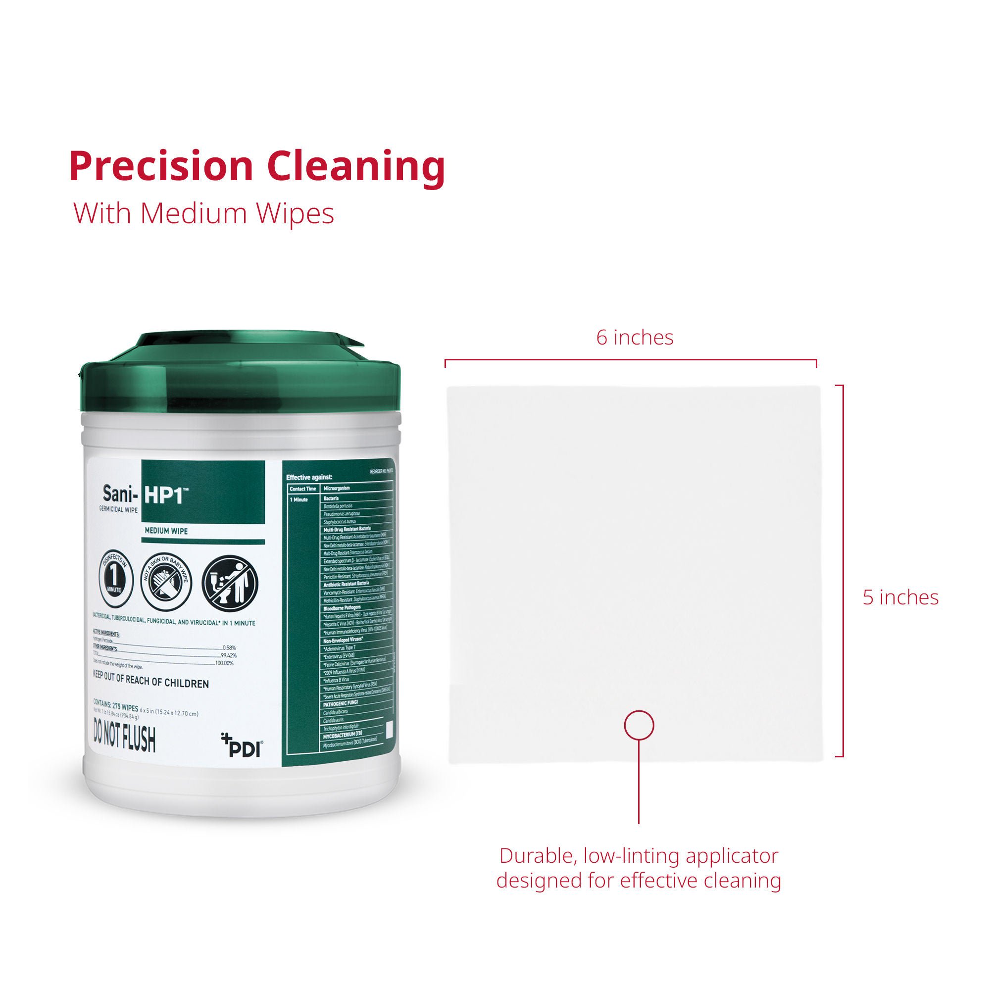 Professional Disposables - P62572 Surface Disinfectant Cleaner Sani-HP1™ Germicidal Manual Pull Wipe 275 Count Canister NonSterile