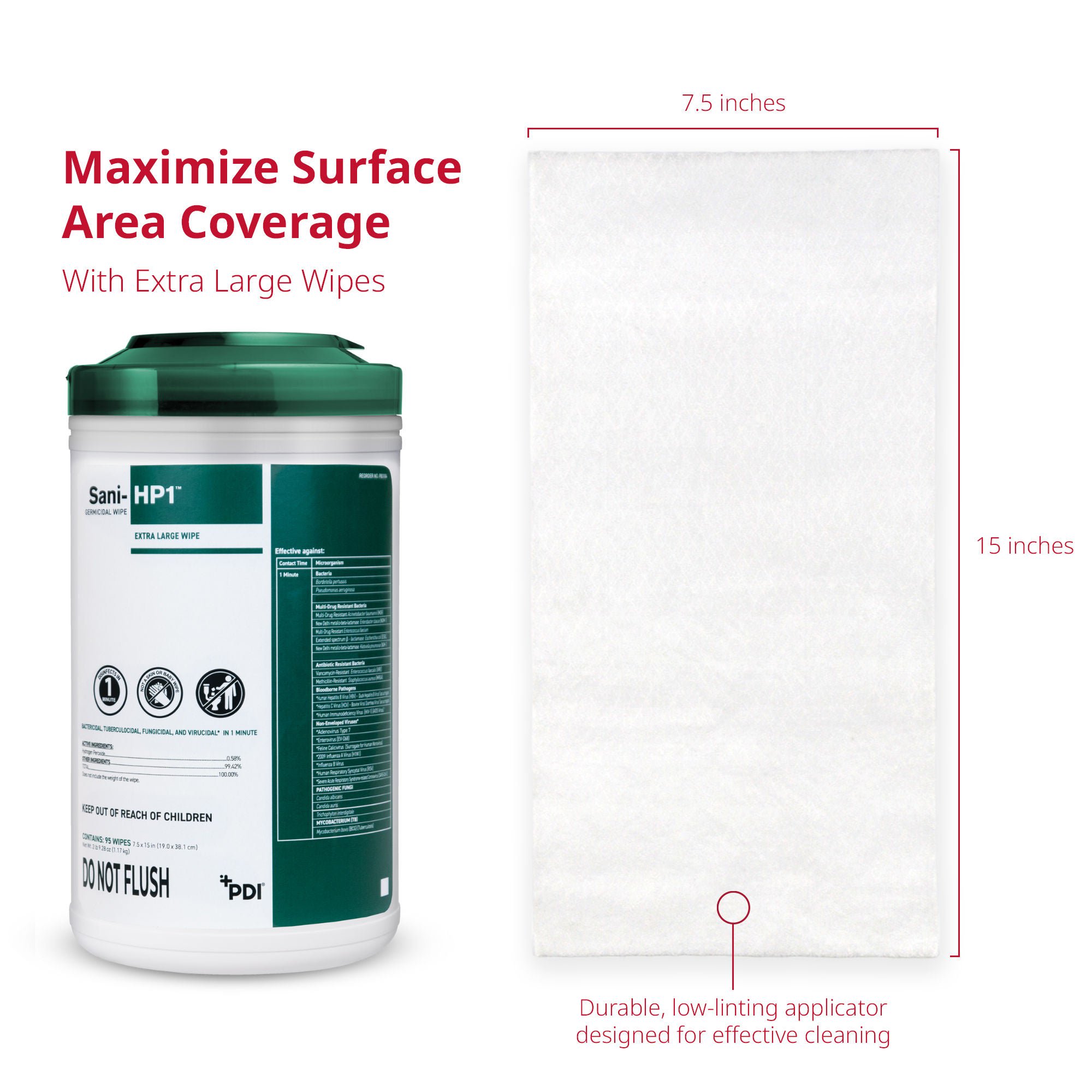 Professional Disposables - P83184 Surface Disinfectant Cleaner Sani-HP1™ Germicidal Manual Pull Wipe 95 Count Canister NonSterile