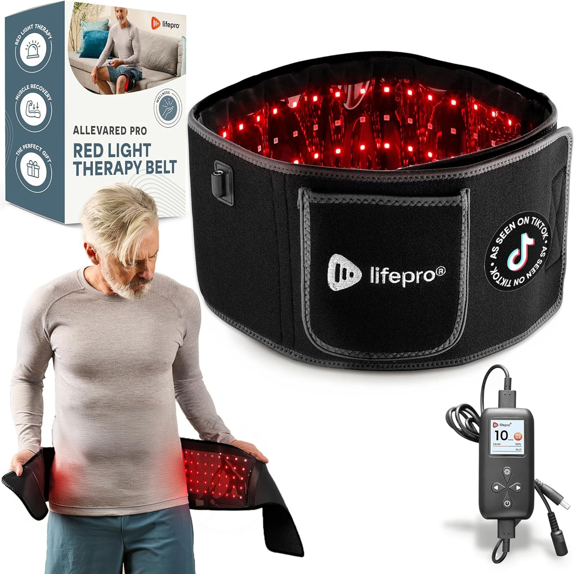 Lifepro Fitness LLC - LP-ALVRDP-BLK-RTL Light Therapy Belt AllevaRed Pro 6-7/8 X 49-3/5 Inch