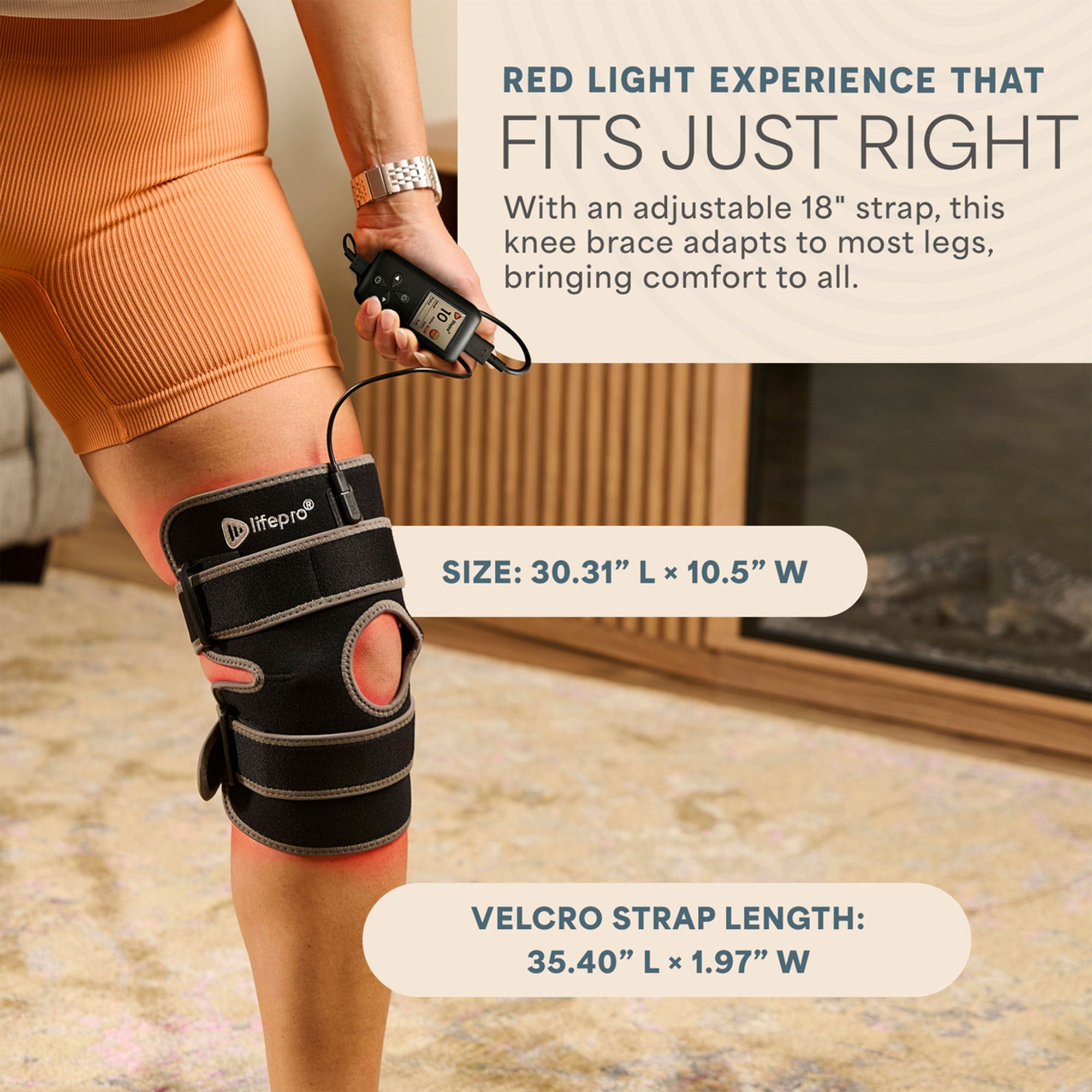 Lifepro Fitness LLC - LP-BRCV-GRY-RTL Light Therapy Knee Brace BioRecover™ One Size Fits Most Hook and Loop