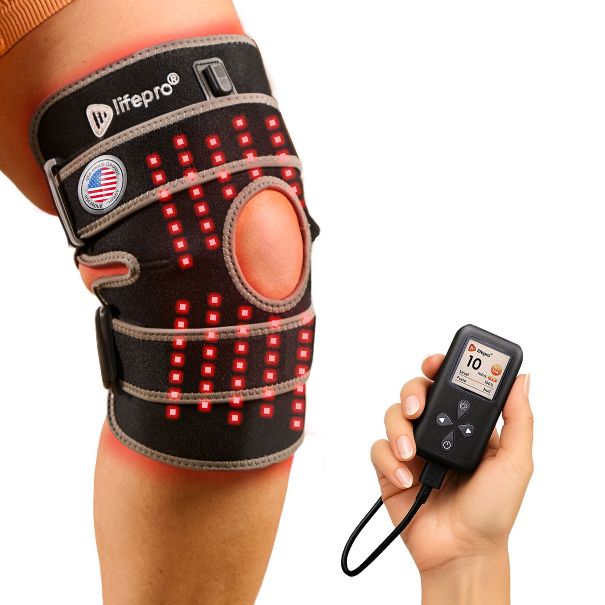 Lifepro Fitness LLC - LP-BRCV-GRY-RTL Light Therapy Knee Brace BioRecover™ One Size Fits Most Hook and Loop