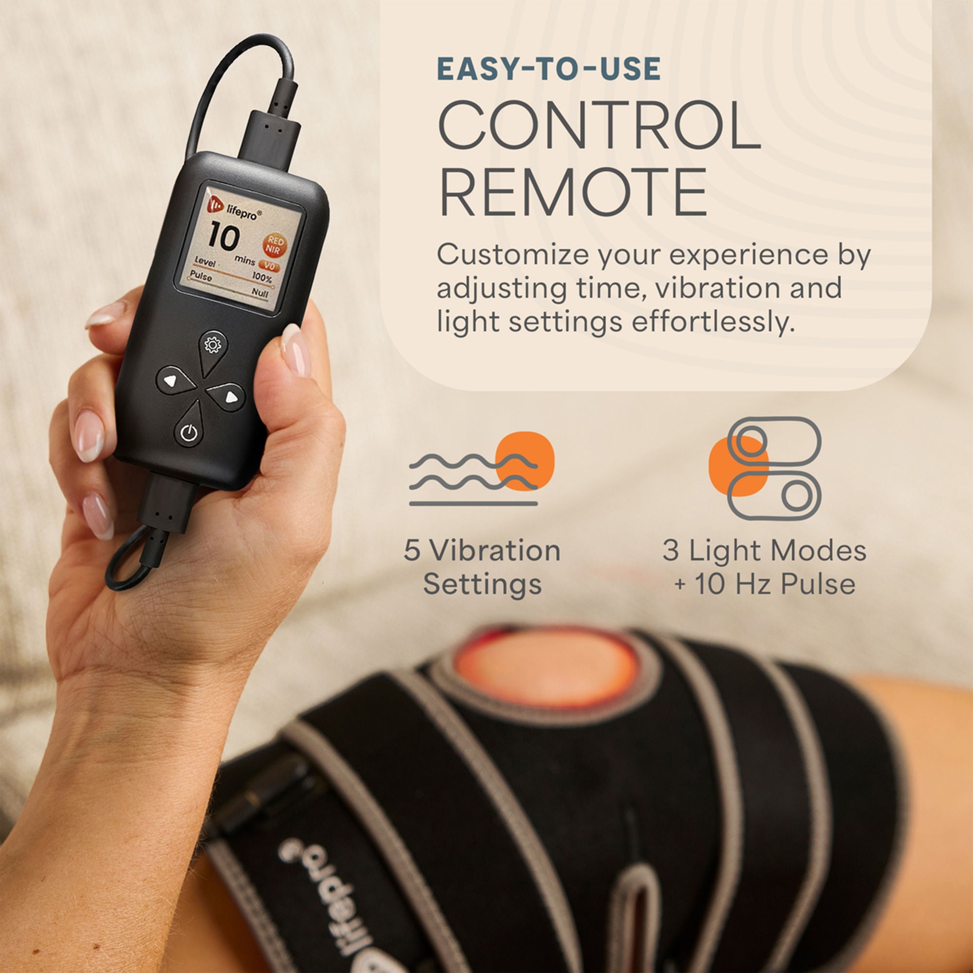 Lifepro Fitness LLC - LP-BRCV-GRY-RTL Light Therapy Knee Brace BioRecover™ One Size Fits Most Hook and Loop