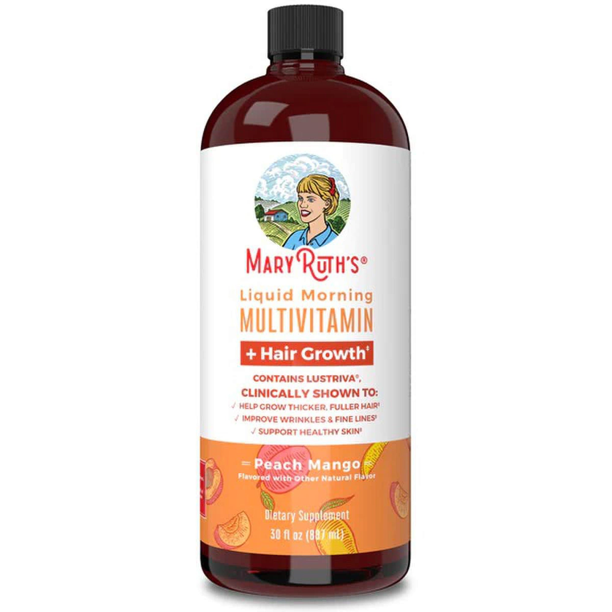 MRO MaryRuth LLC - BL-AD-MHG-CV-PSF-30Z-UN-01 Multivitamin Supplement Mary Ruth's® Liquid Morning Multivitamin + Hair Growth Vitamin A / C / D / E 1