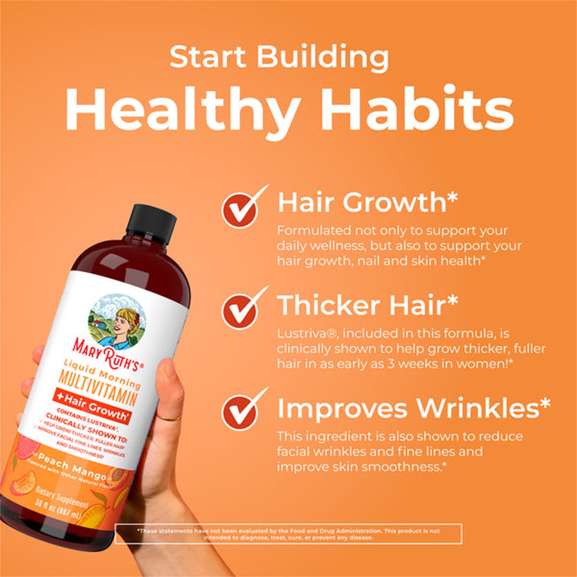 Mary Ruth's Liquid Morning Multivitamin + Hair Growth Multivitamin Supplement BL-AD-MHG-CV-PSF-30Z-UN-01 by MRO MaryRuth