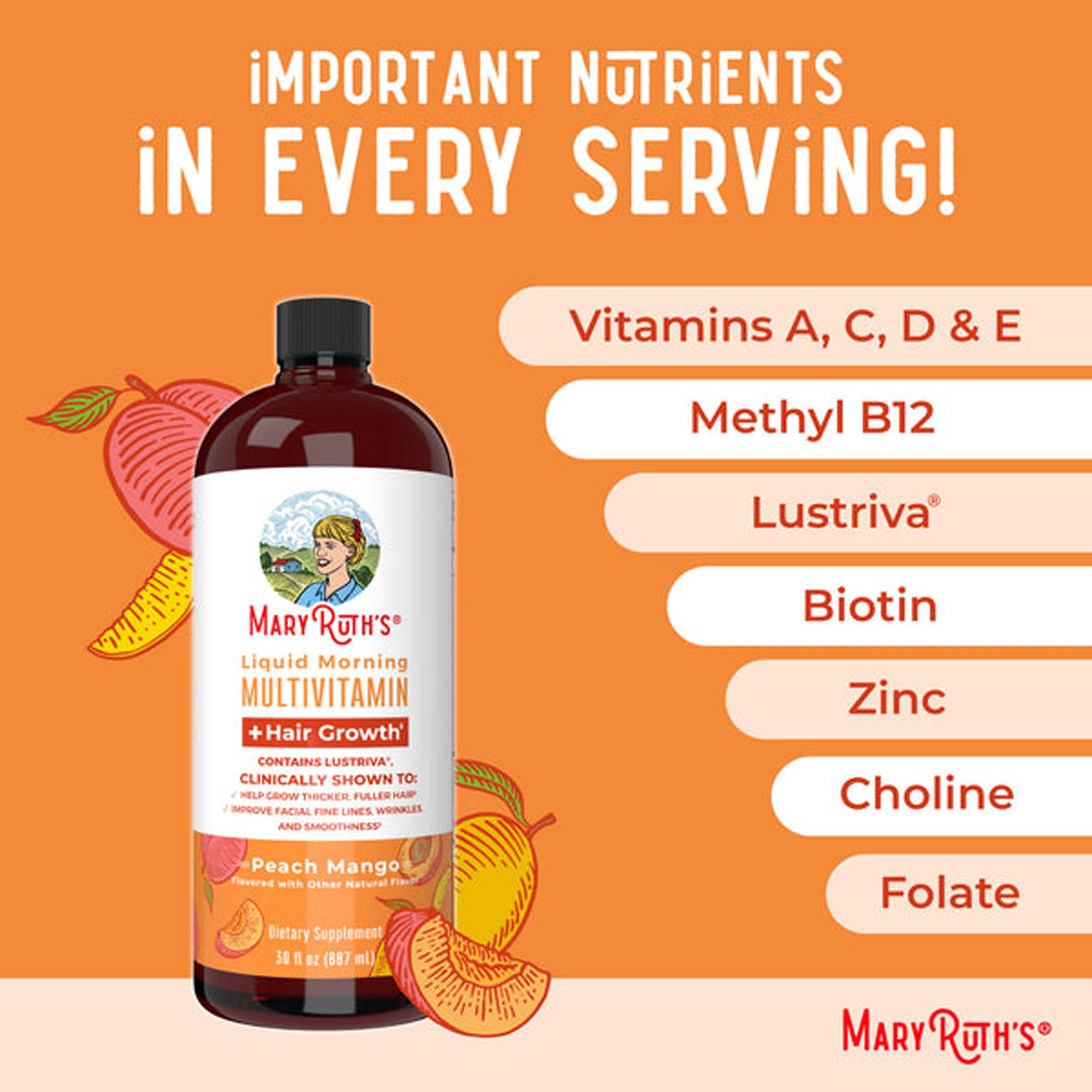 Mary Ruth's Liquid Morning Multivitamin + Hair Growth Multivitamin Supplement BL-AD-MHG-CV-PSF-30Z-UN-01 by MRO MaryRuth