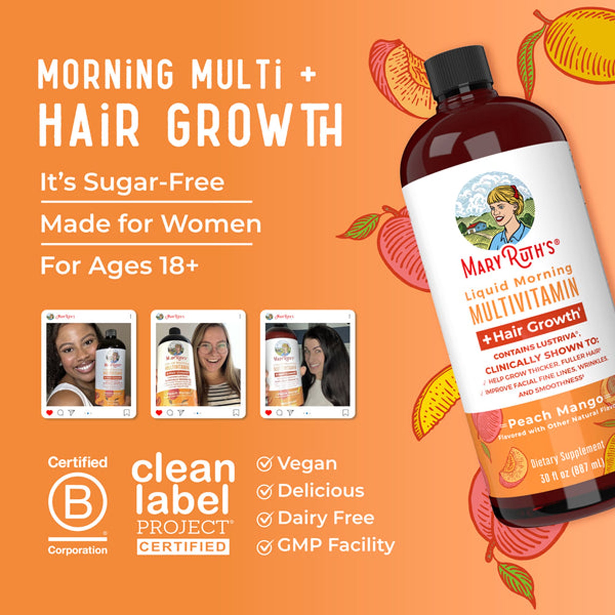 Mary Ruth's Liquid Morning Multivitamin + Hair Growth Multivitamin Supplement BL-AD-MHG-CV-PSF-30Z-UN-01 by MRO MaryRuth