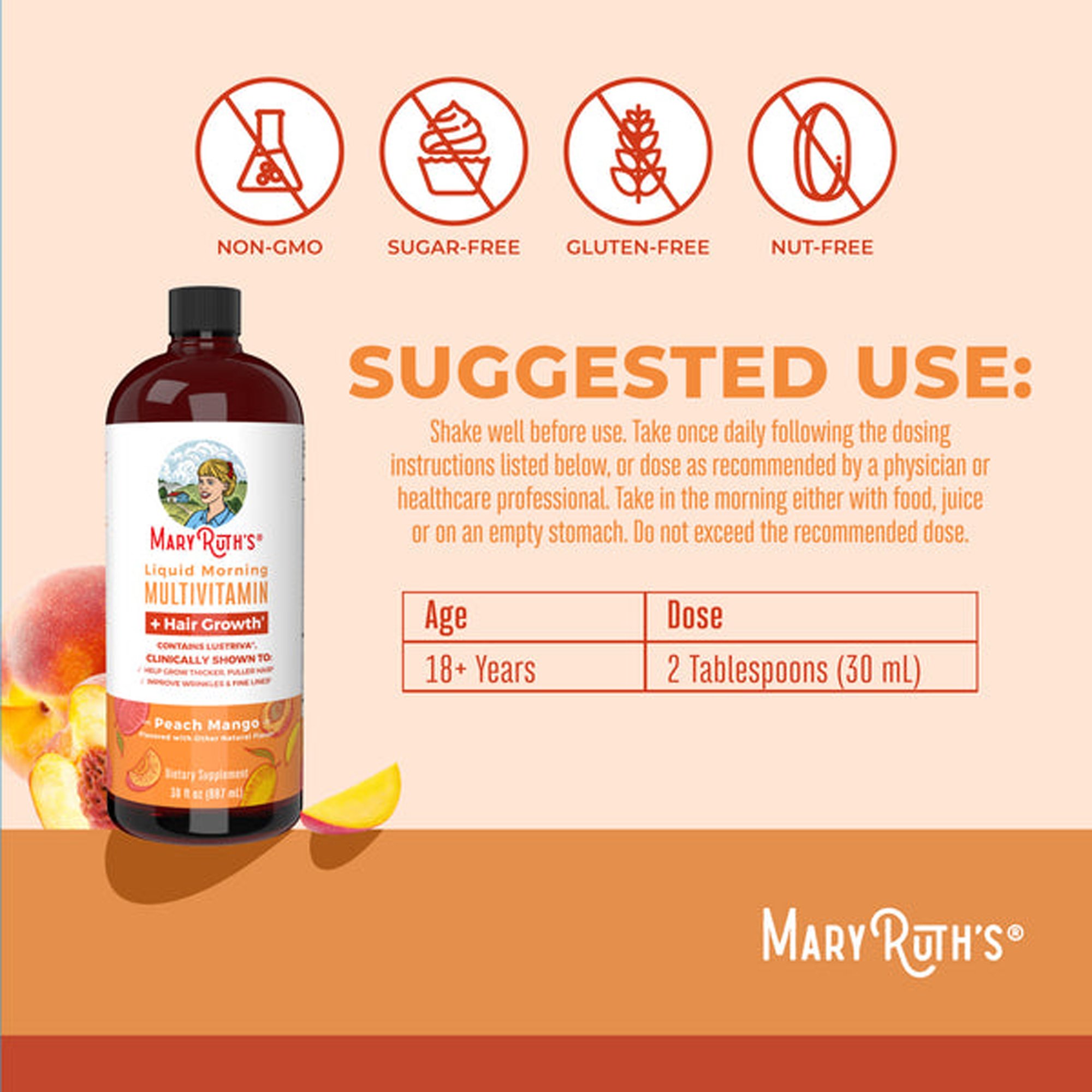 Mary Ruth's Liquid Morning Multivitamin + Hair Growth Multivitamin Supplement BL-AD-MHG-CV-PSF-30Z-UN-01 by MRO MaryRuth
