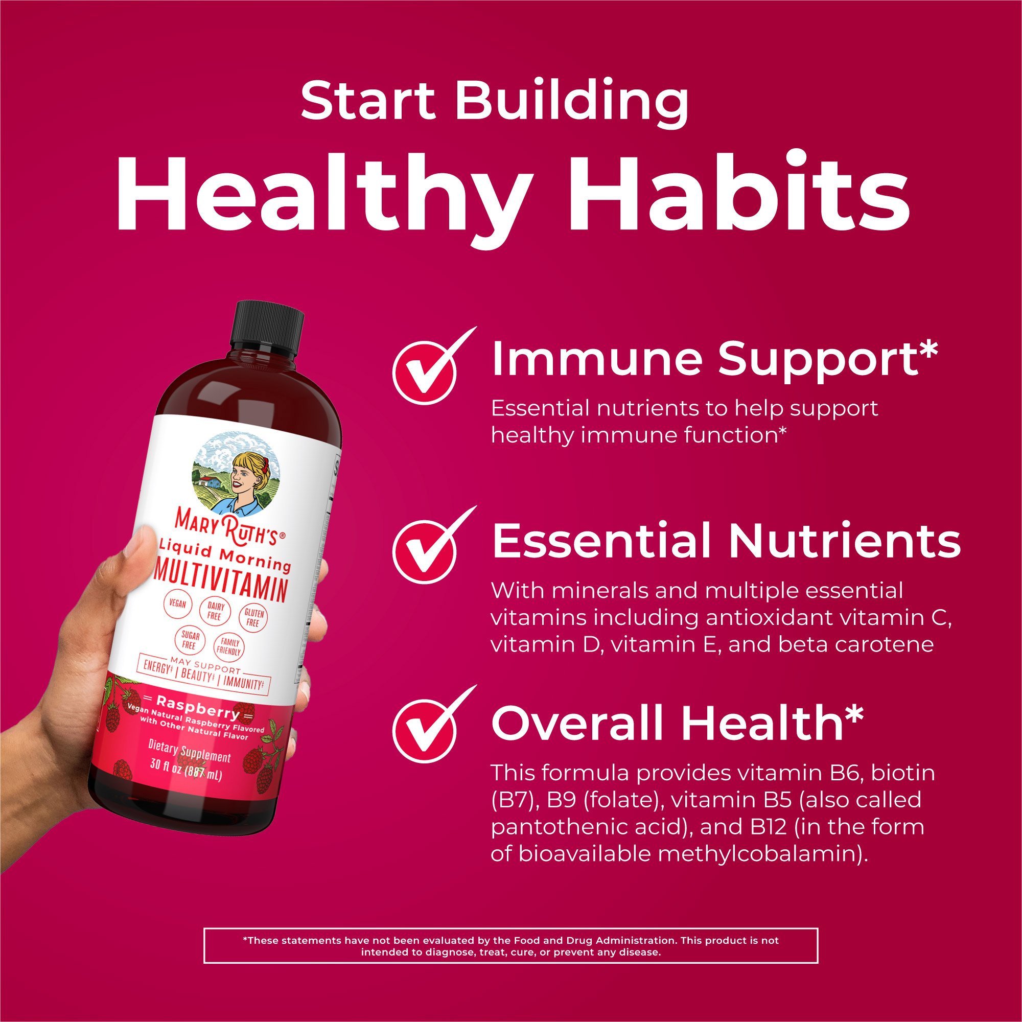 MRO MaryRuth LLC BL-AD-MLT-CV-PSF-30Z-UN-01 - Mary Ruth's™ Liquid Morning Multivitamin, Raspberry Flavor, 30-ounce Bottle - 1/Each, 6/Case