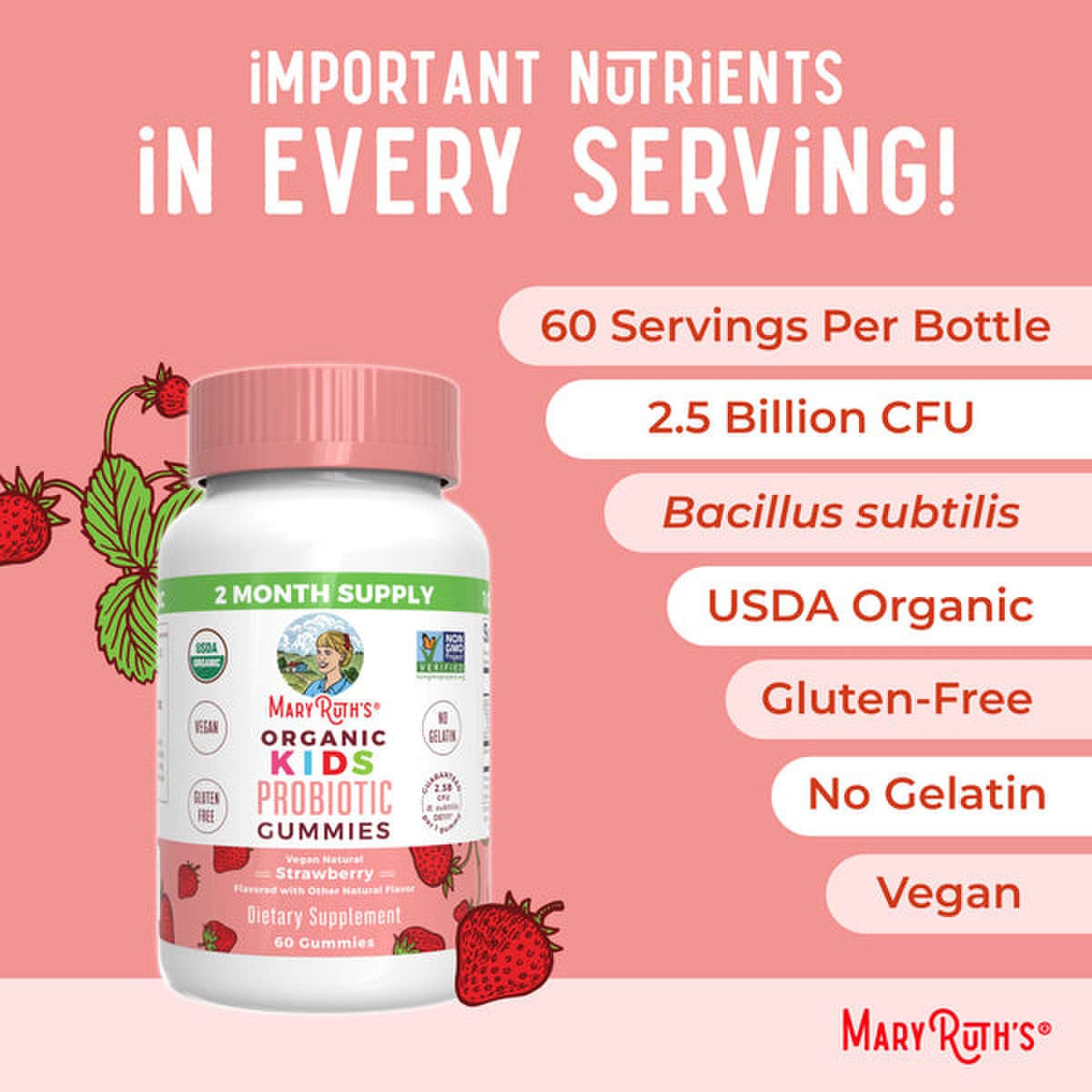 MRO MaryRuth LLC GM-KD-PRO-OG-SG-060-RE-01 - Mary Ruth's™ Organic Kids Probiotic Gummies, Strawberry Flavor - 1/Each, 6/Case
