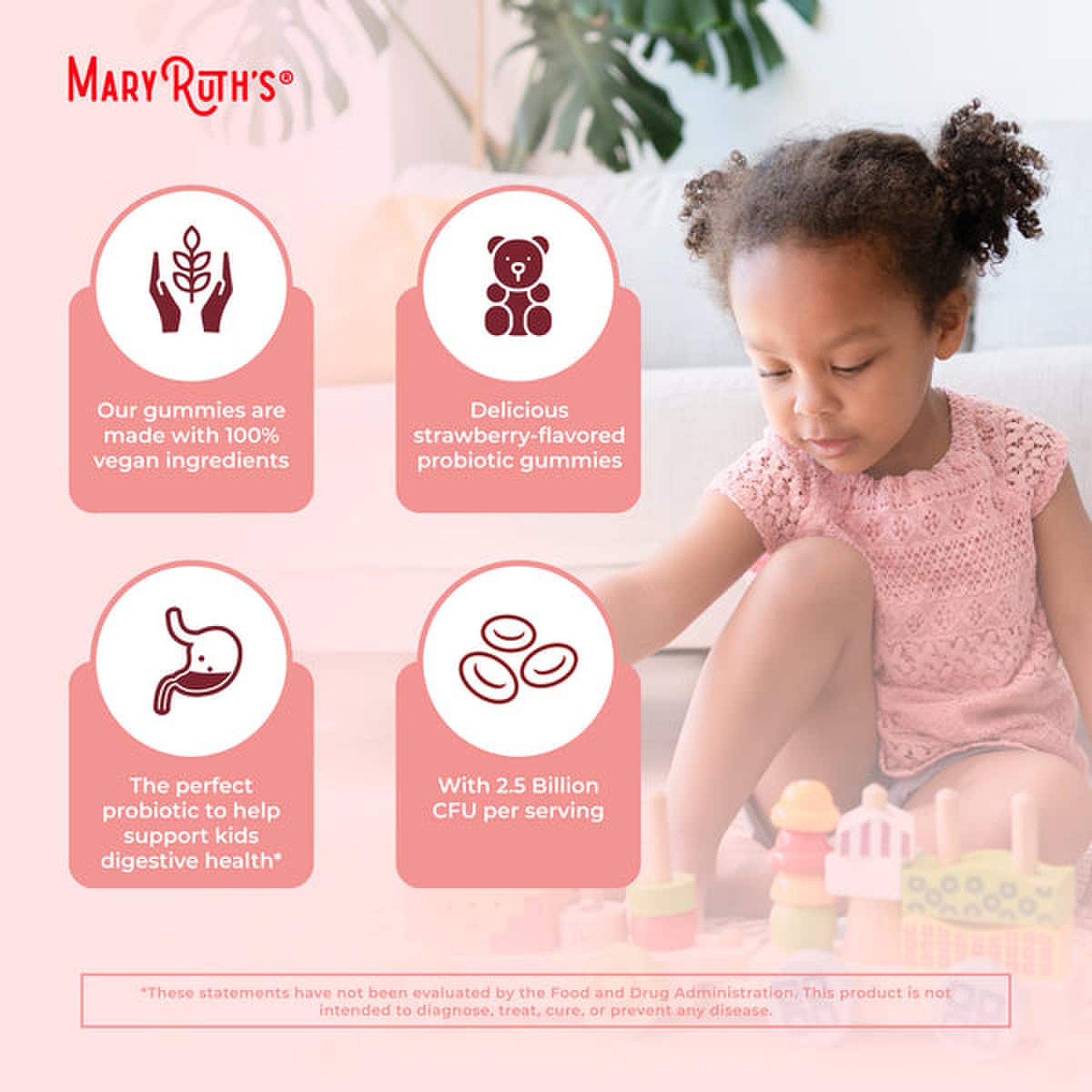 MRO MaryRuth LLC GM-KD-PRO-OG-SG-060-RE-01 - Mary Ruth's™ Organic Kids Probiotic Gummies, Strawberry Flavor - 1/Each, 6/Case