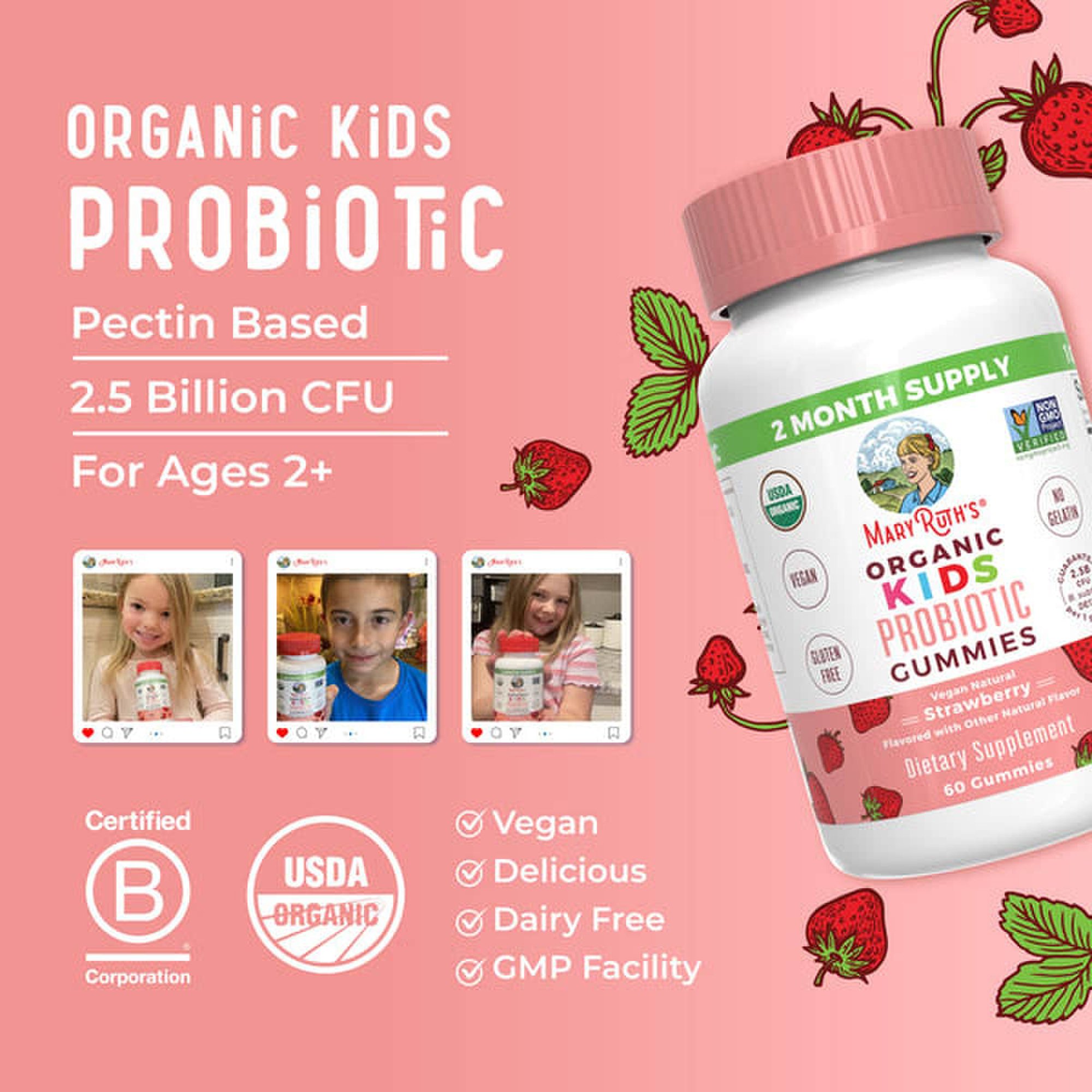 MRO MaryRuth LLC GM-KD-PRO-OG-SG-060-RE-01 - Mary Ruth's™ Organic Kids Probiotic Gummies, Strawberry Flavor - 1/Each, 6/Case