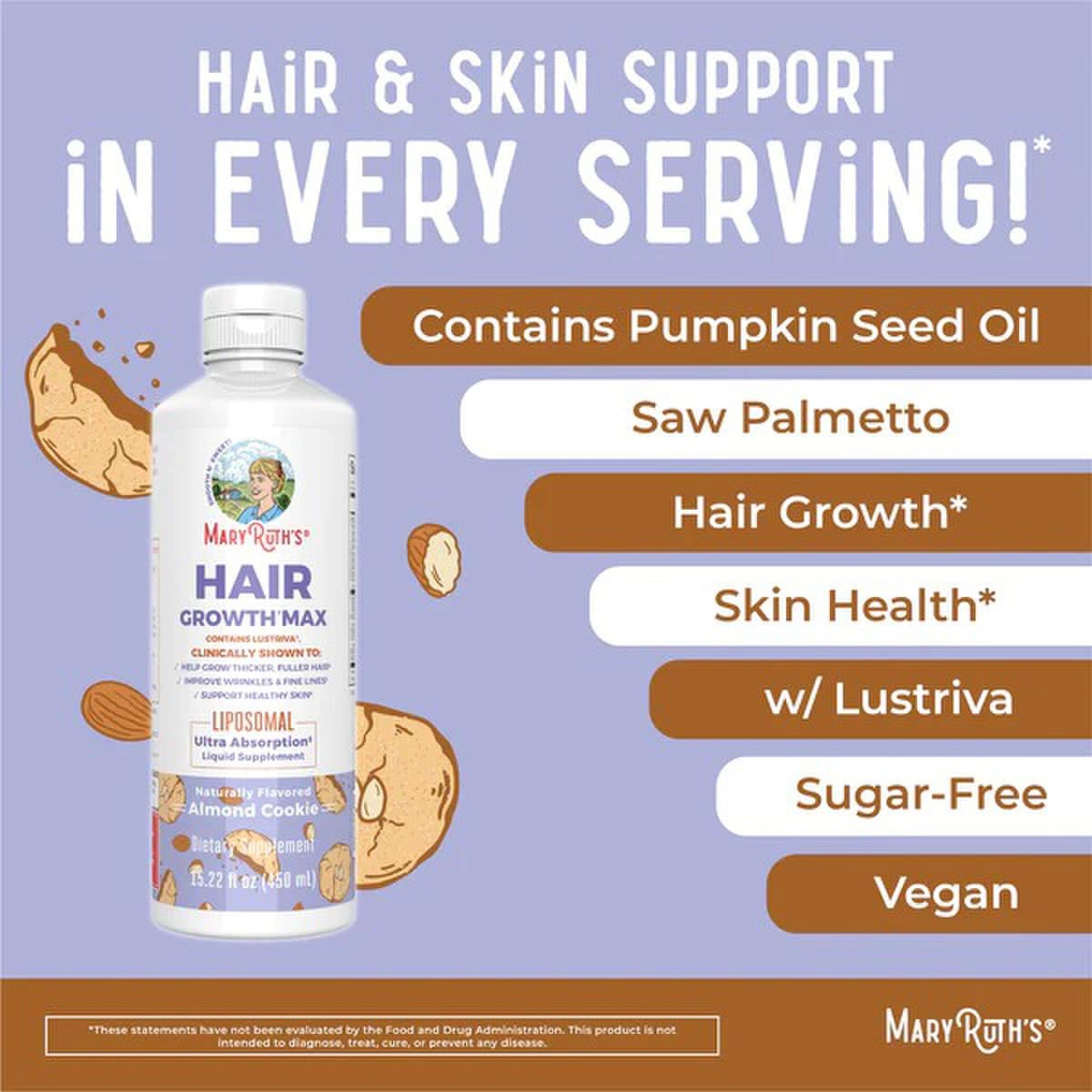 MRO MaryRuth LLC LP-AD-HGM-CV-SF-16Z-UN-01 - Mary Ruth's® Hair Growth Max Liposomal, Almond Cookie Flavor, 15.22-ounce Bottle - 1/Each, 6/Case