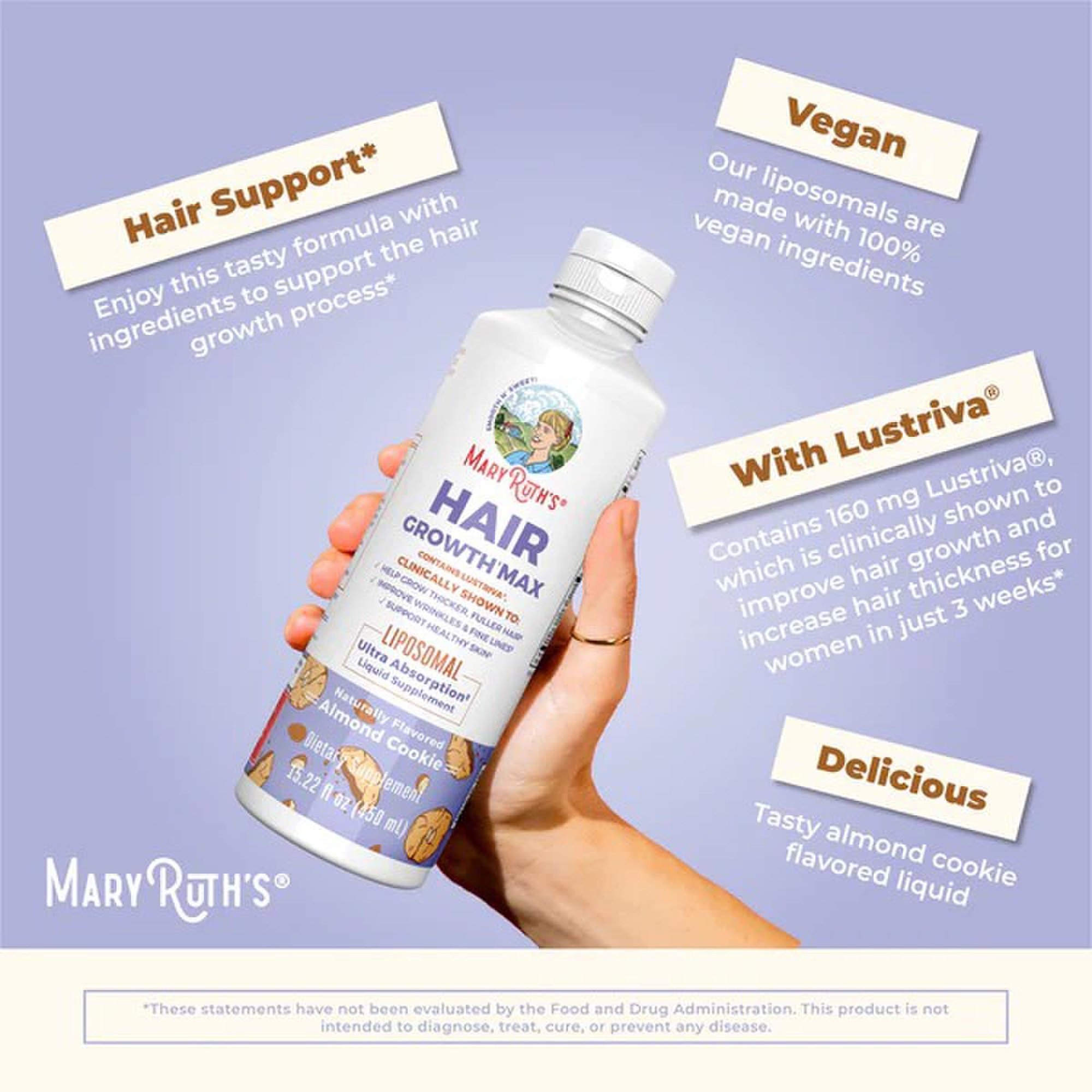 MRO MaryRuth LLC LP-AD-HGM-CV-SF-16Z-UN-01 - Mary Ruth's® Hair Growth Max Liposomal, Almond Cookie Flavor, 15.22-ounce Bottle - 1/Each, 6/Case