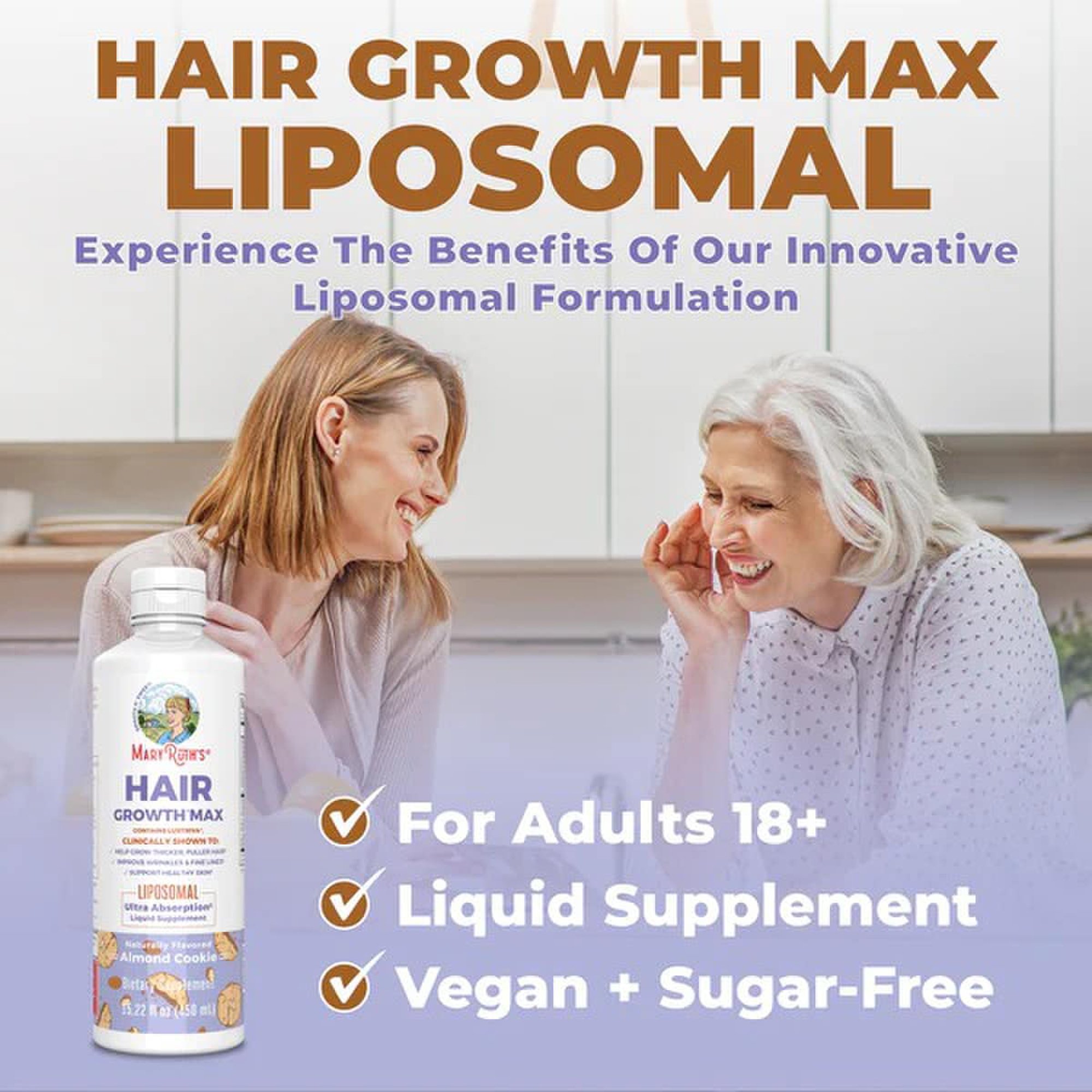 MRO MaryRuth LLC LP-AD-HGM-CV-SF-16Z-UN-01 - Mary Ruth's® Hair Growth Max Liposomal, Almond Cookie Flavor, 15.22-ounce Bottle - 1/Each, 6/Case