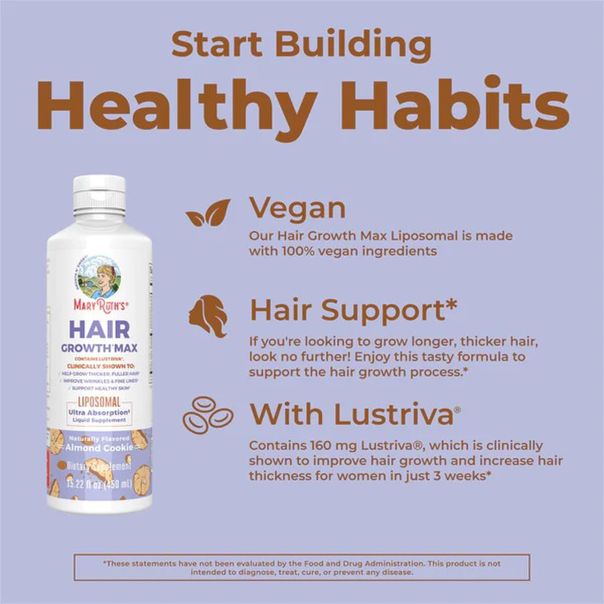 MRO MaryRuth LLC LP-AD-HGM-CV-SF-16Z-UN-01 - Mary Ruth's® Hair Growth Max Liposomal, Almond Cookie Flavor, 15.22-ounce Bottle - 1/Each, 6/Case