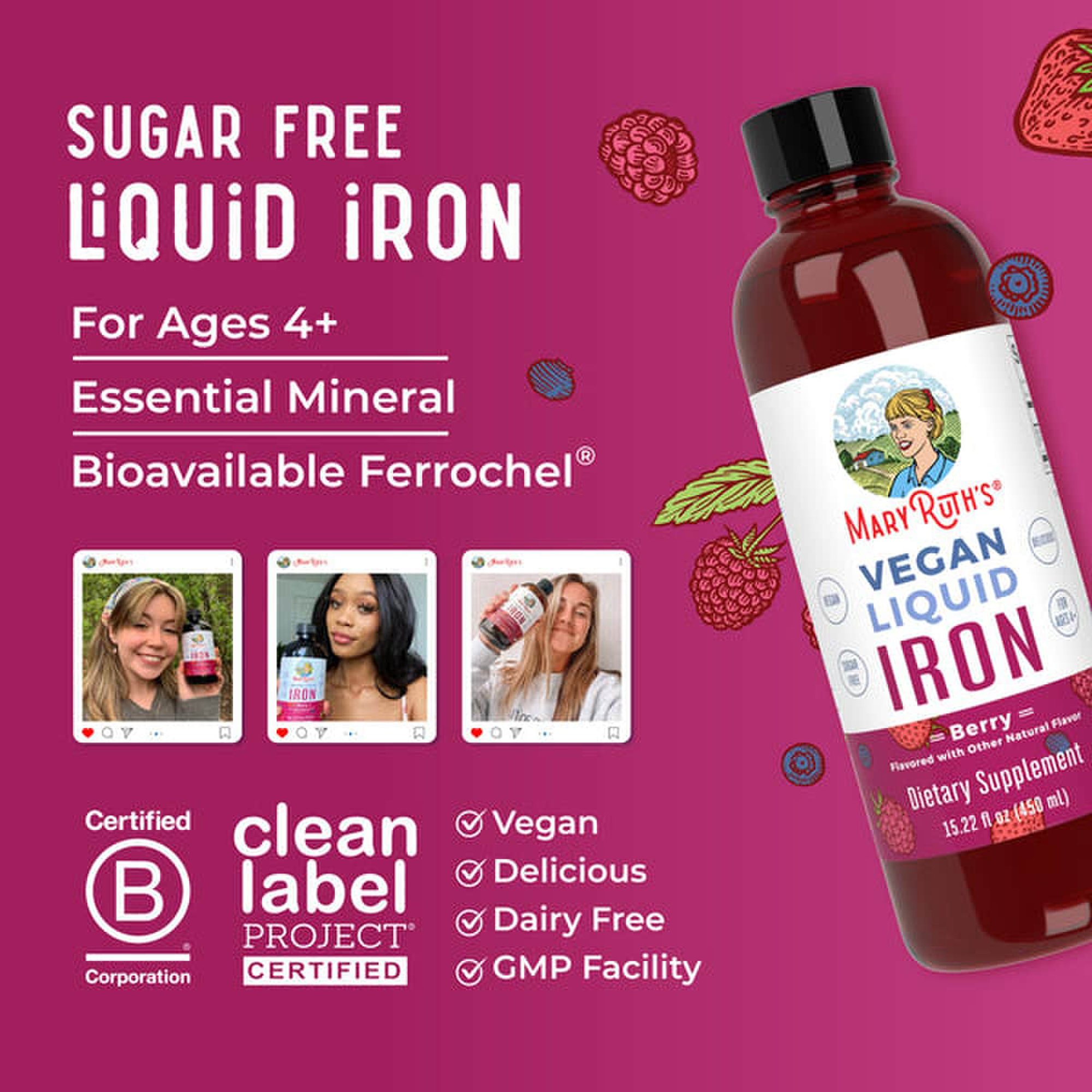 MRO MaryRuth LLC BL-AD-IRN-CV-SF-16Z-UN-02 - Mary Ruth's® Vegan Liquid Iron for Metabolism, Cellular Health, Overall Wellness - 1/Each, 6/Case