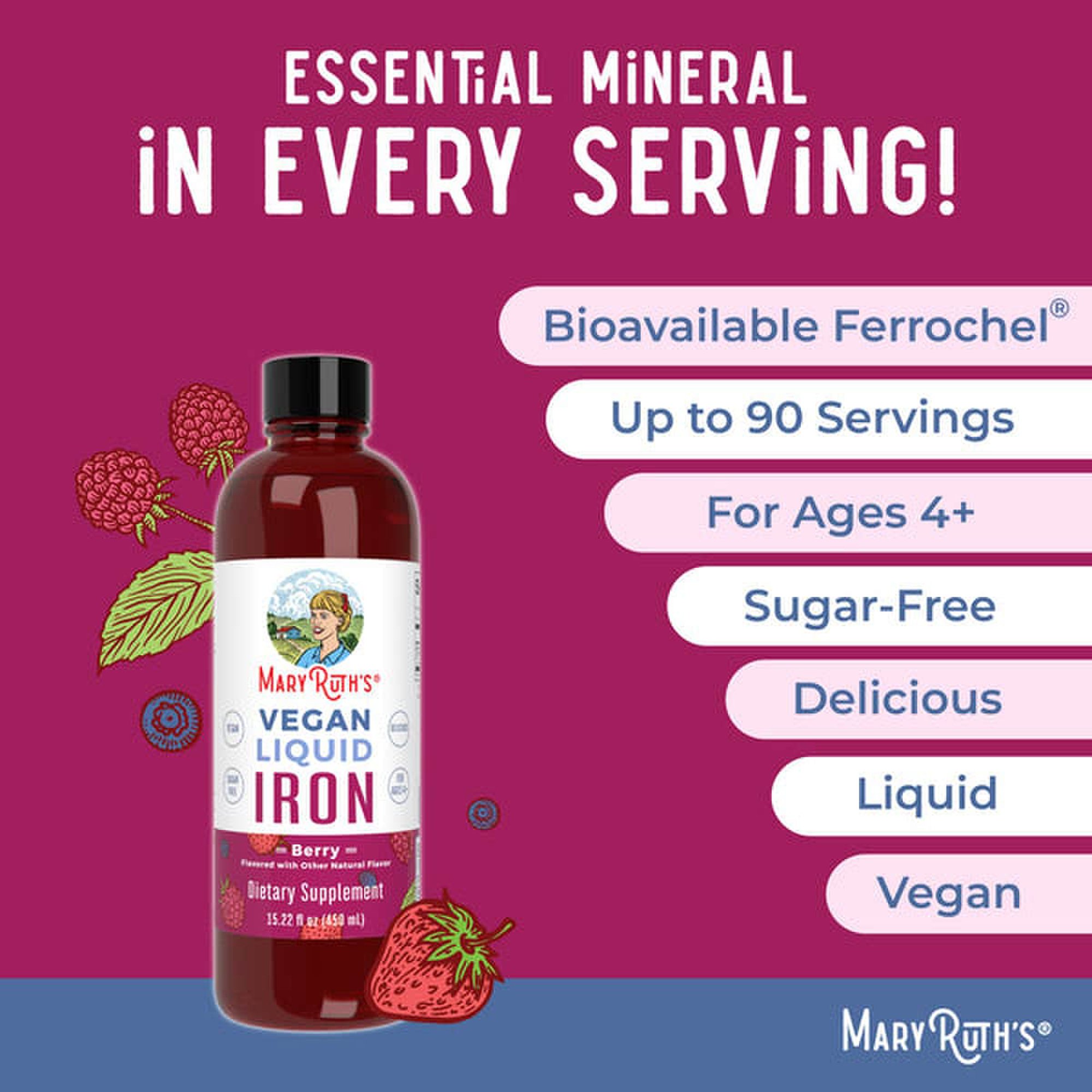 MRO MaryRuth LLC BL-AD-IRN-CV-SF-16Z-UN-02 - Mary Ruth's® Vegan Liquid Iron for Metabolism, Cellular Health, Overall Wellness - 1/Each, 6/Case